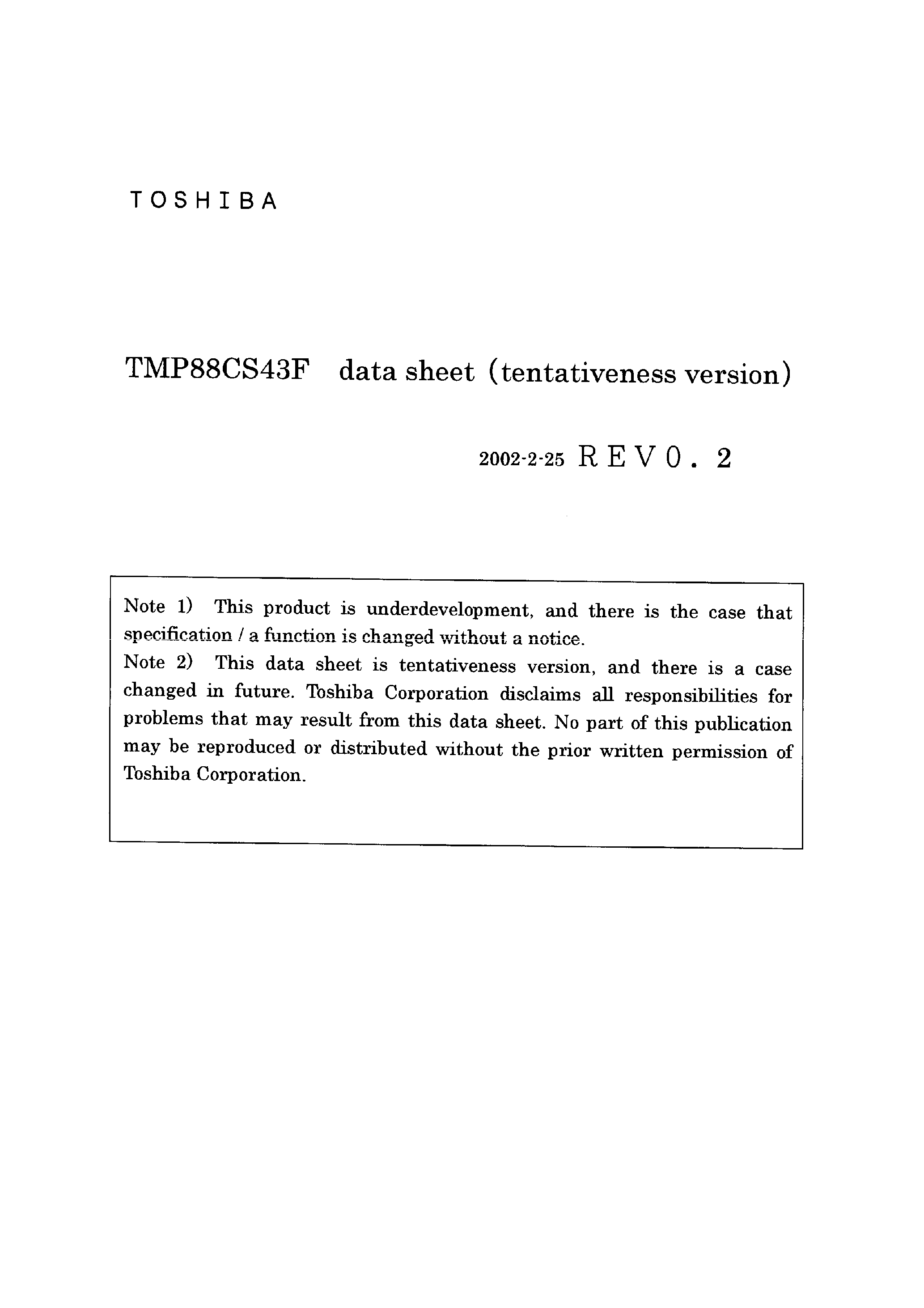 Datasheet TMP88CS43F - CMOS 8 BIT MICROCOMPUTER page 1