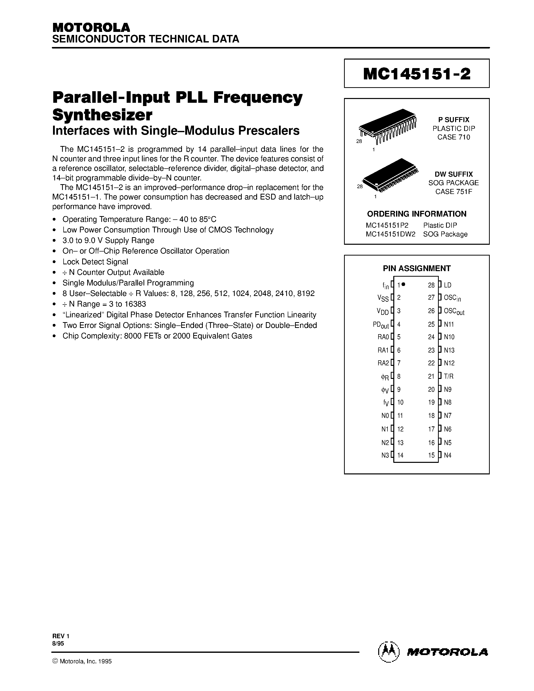 Datasheet MC145151-2 page 2 Datasheet MC145151-2 - (MC145151-2 - MC145158-2) Parallel-Input PLL Frequency Synthesizer page 2
