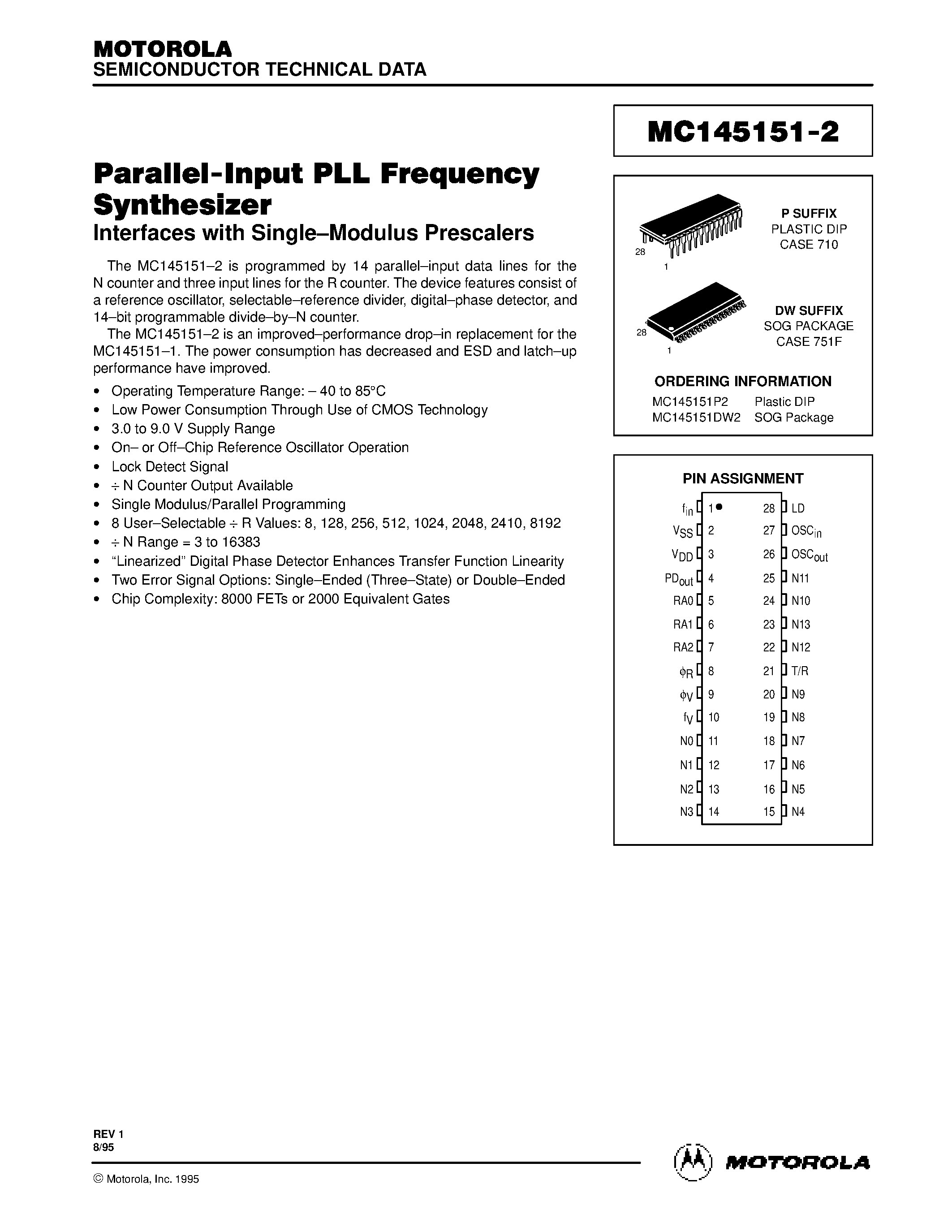 Datasheet MC145151-2 - (MC145151-2 - MC145158-2) Parallel-Input PLL Frequency Synthesizer page 2