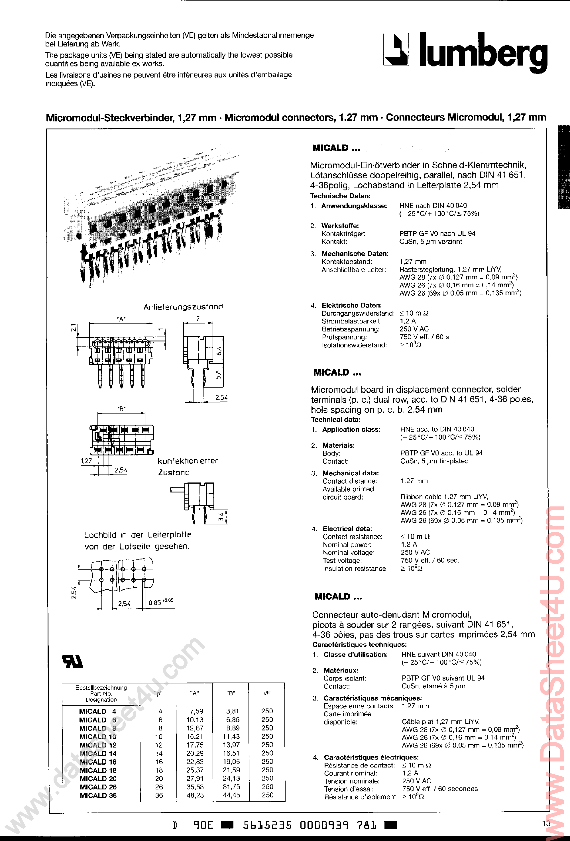 Даташит на микросхему MICALD страница 1 Даташит MICALD - (MICA xx) HEADER CONNECTOR страница 1