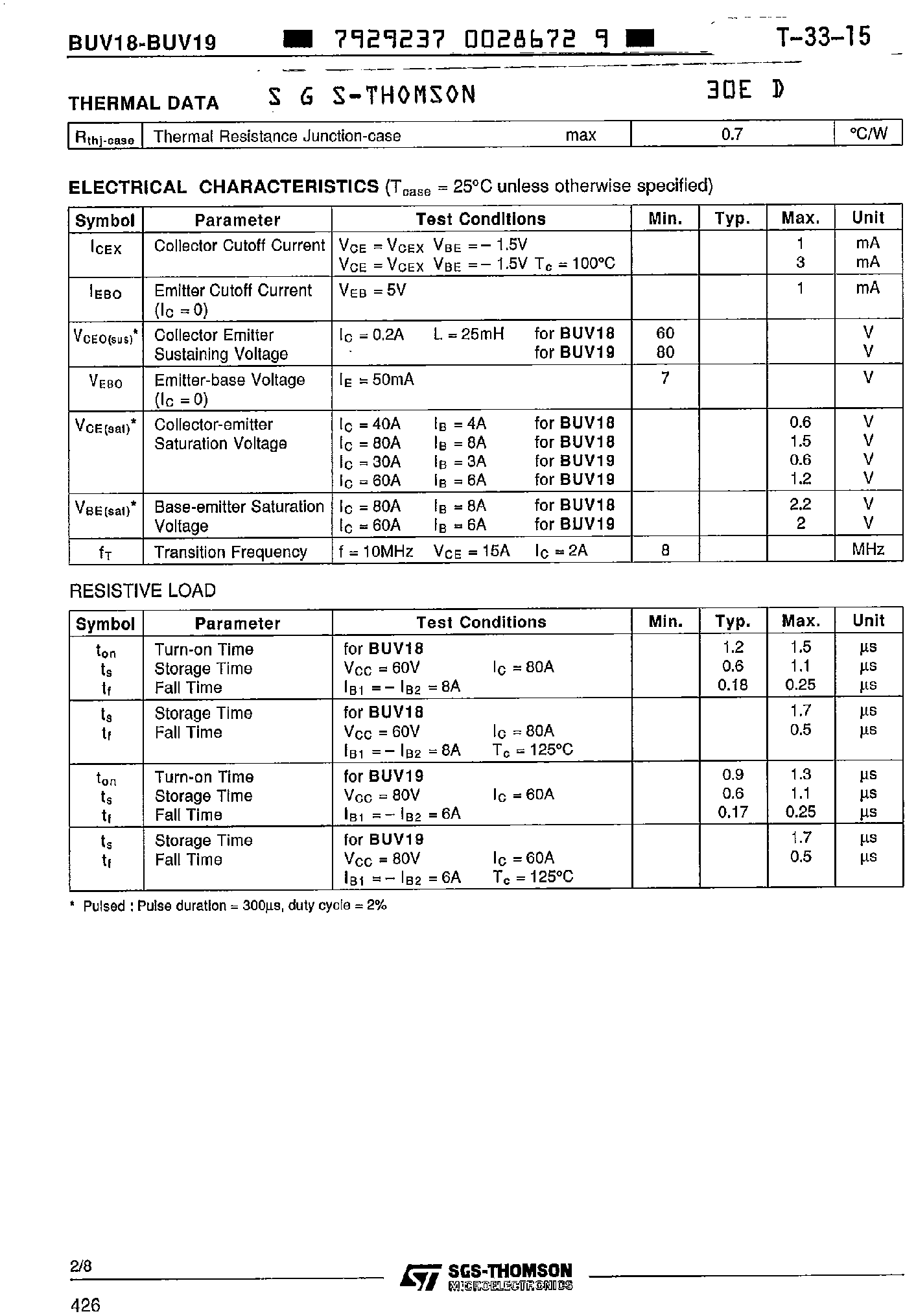 Даташит BUV18 - (BUV18 / BUV19) NPN High Current Switching Transistors страница 2