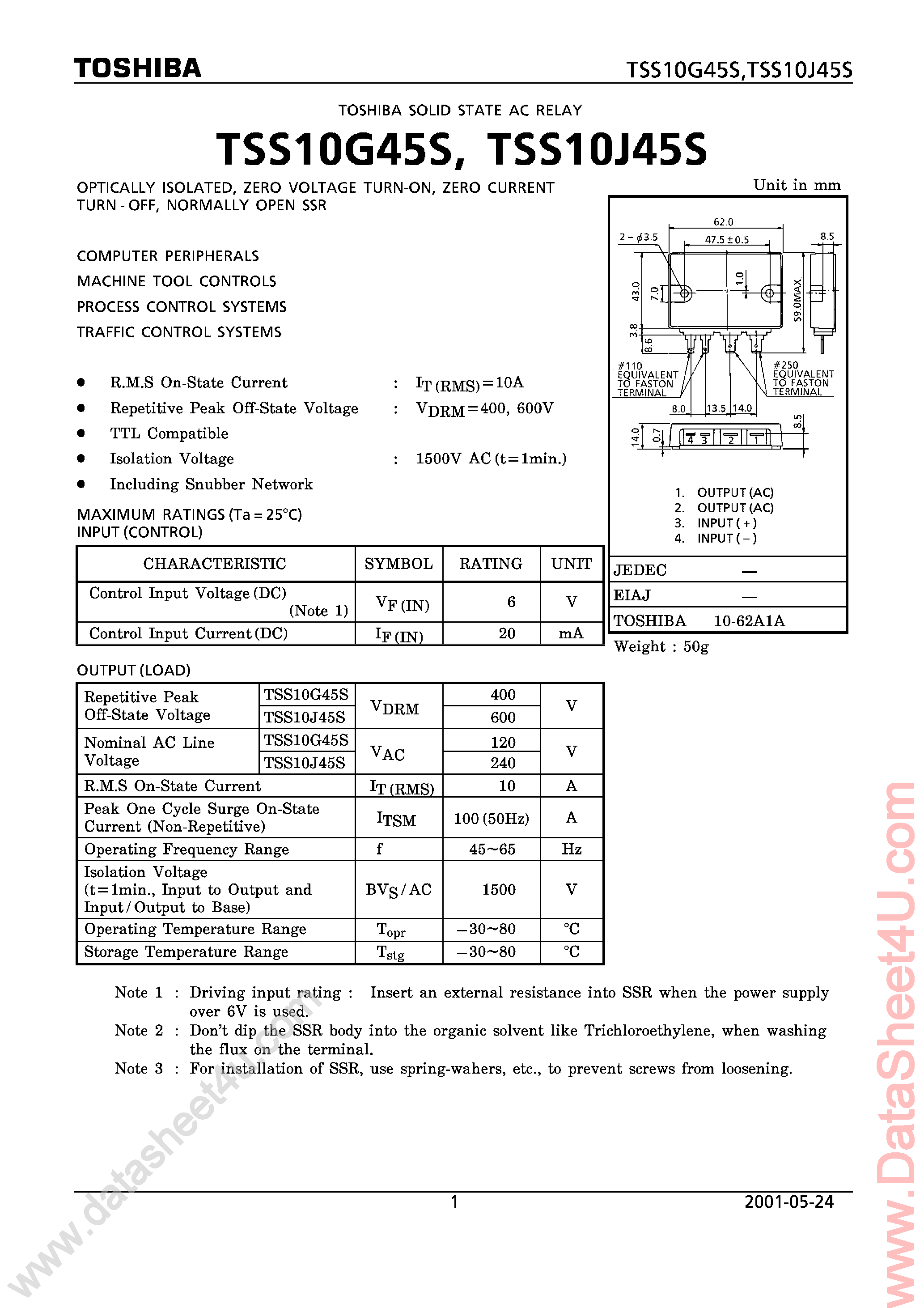 Datasheet TSS10G45S - SOLID STATE AC RELAY page 1