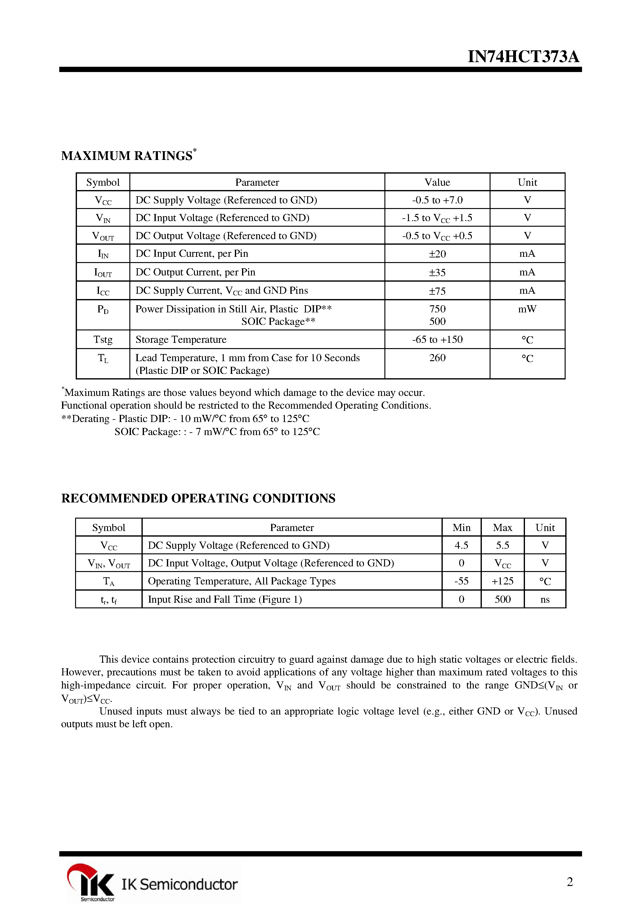 Даташит IN74HCT373A - Octal D-Type Latch страница 2
