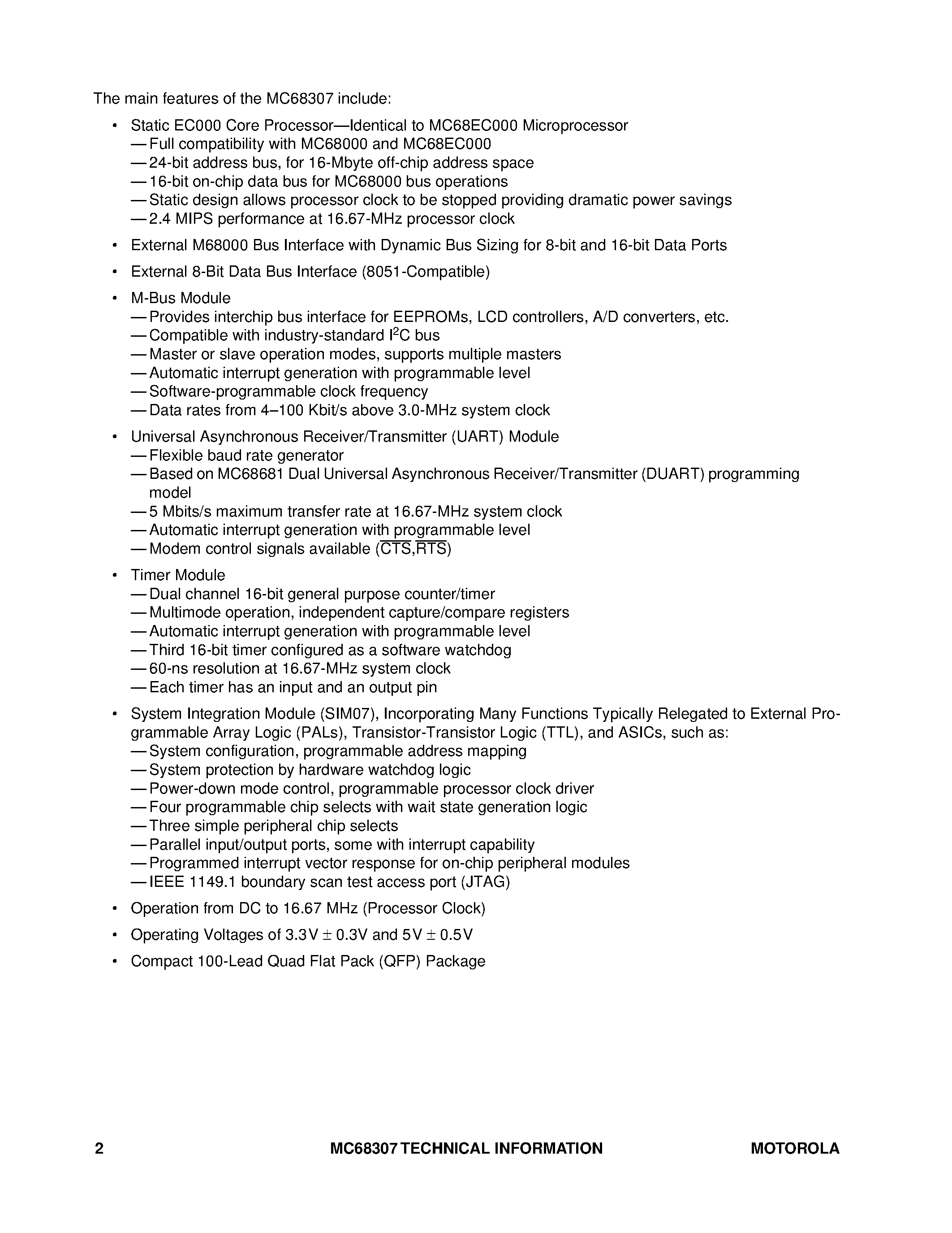 Datasheet MC68307 - Technical Summary Integrated Multiple-Bus Processor page 2