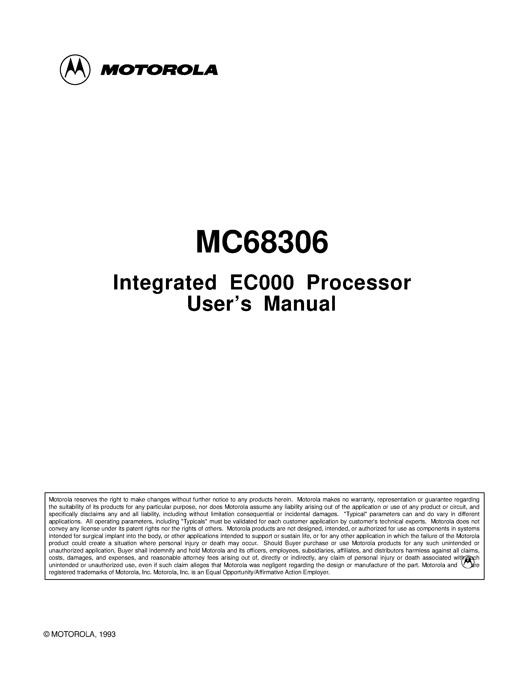 Datasheet MC68306 - Integrated EC000 Processor page 1