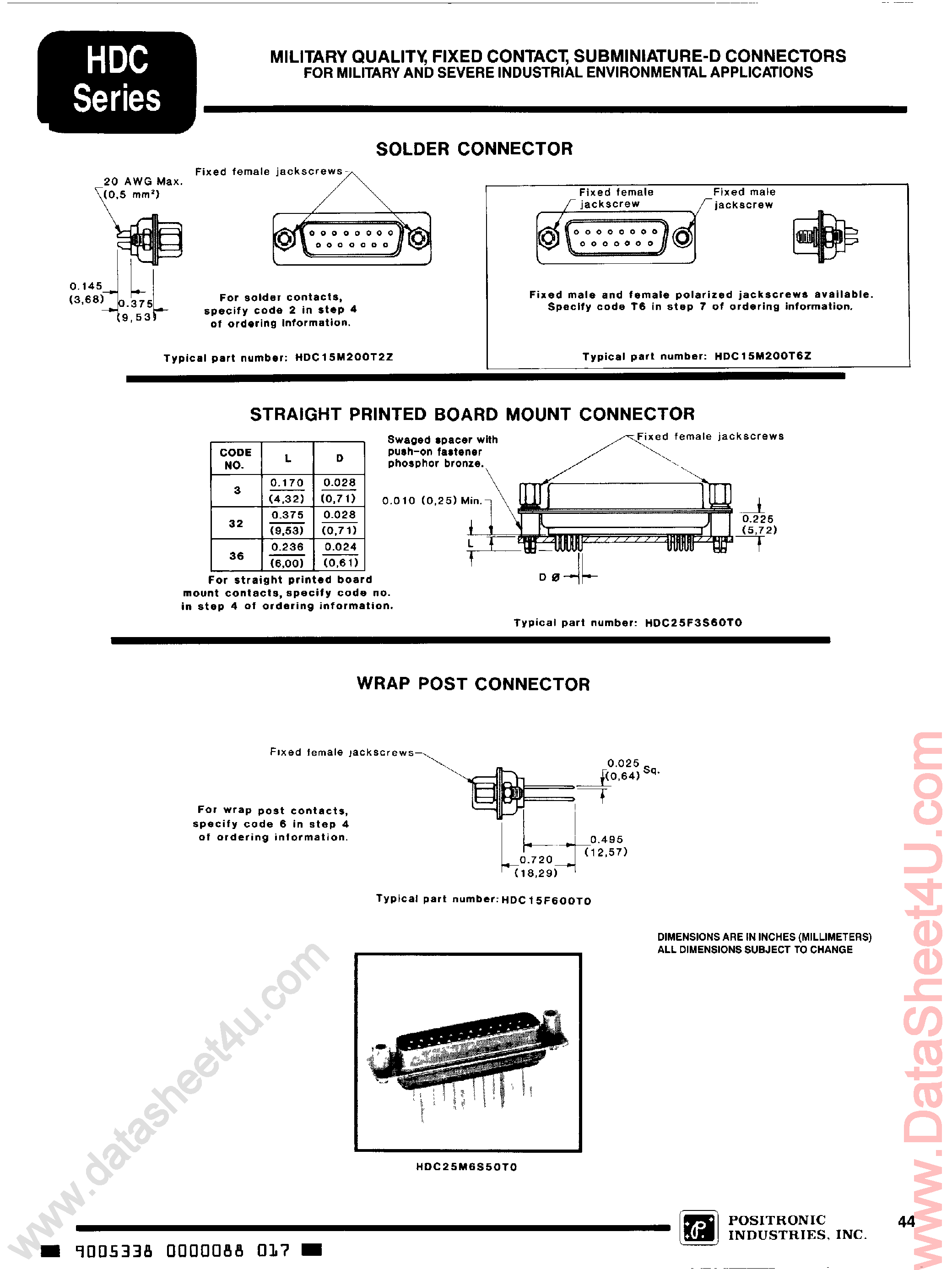 Datasheet HDC15Fxxx - (HDC Series) Subminiature-D Connectors page 1