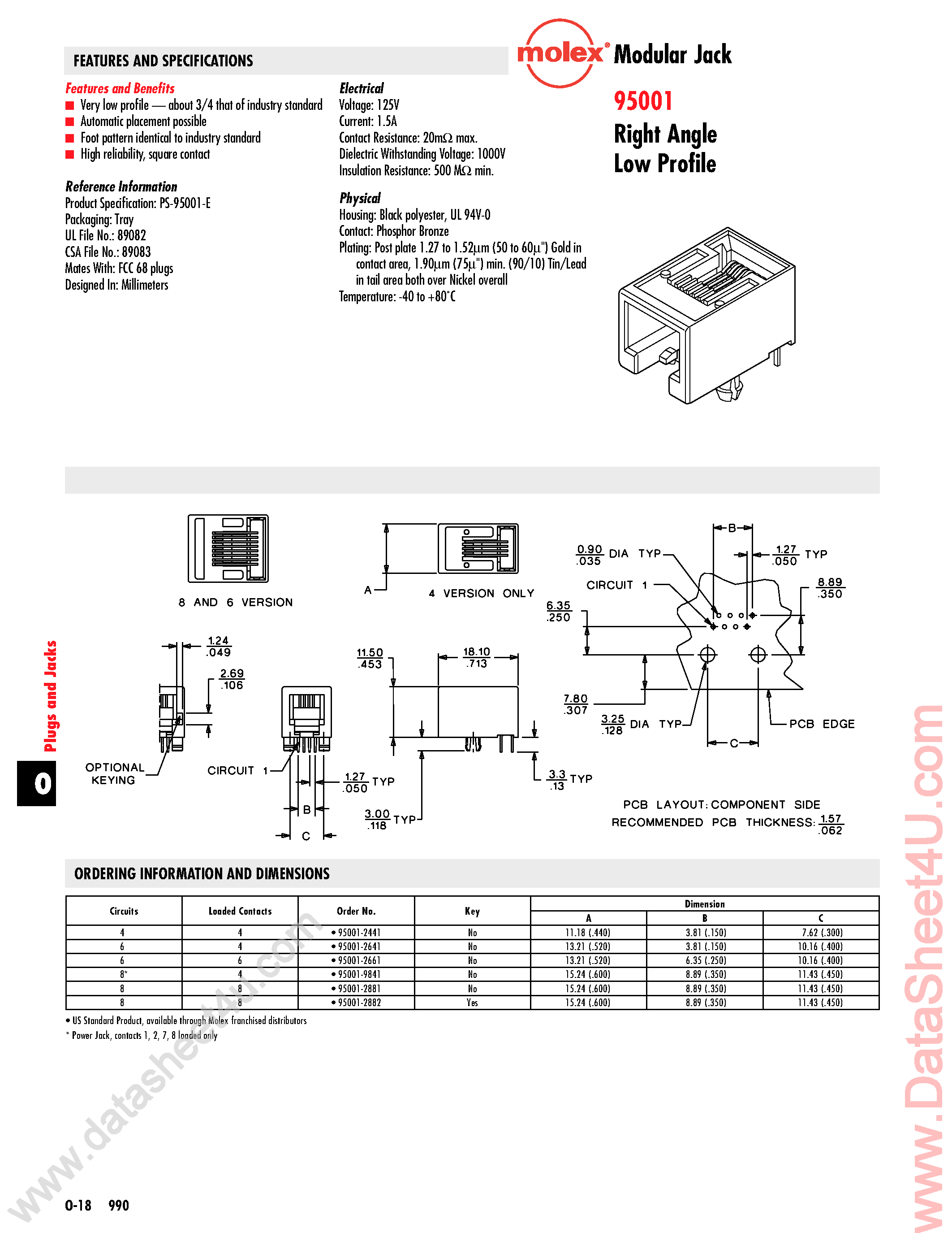 Datasheet 95001-2441 - (95001-xxxx) PHONE CONNECTOR page 1
