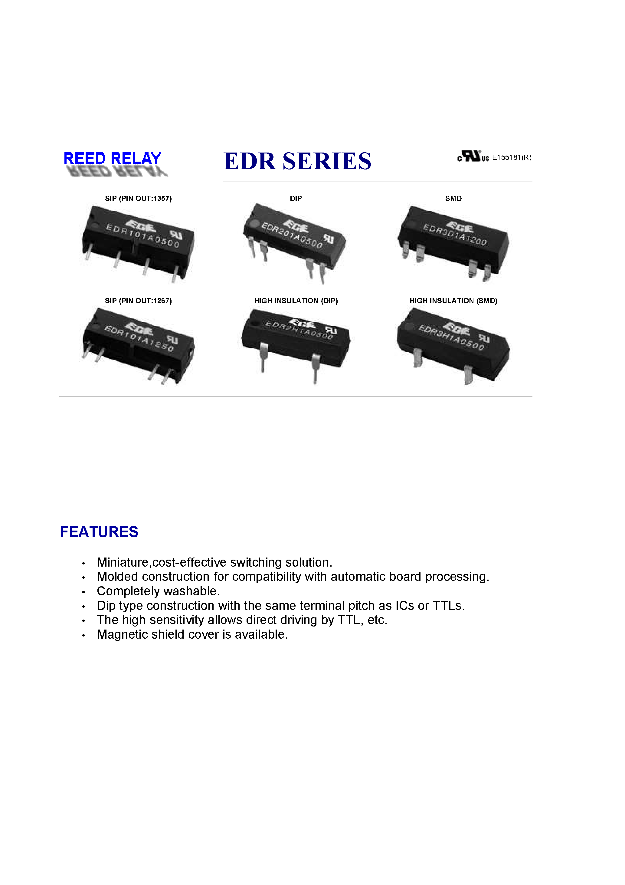 Даташит на микросхему EDR201A0500Z страница 1 Даташит EDR201A0500Z - Miniature cost-effective switching solution страница 1
