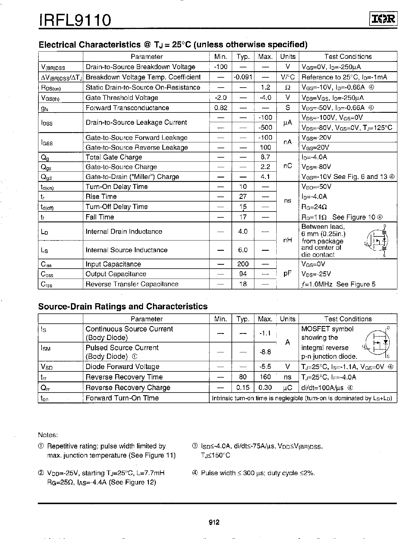 Datasheet IRFL9110 - Power MOSFET page 2