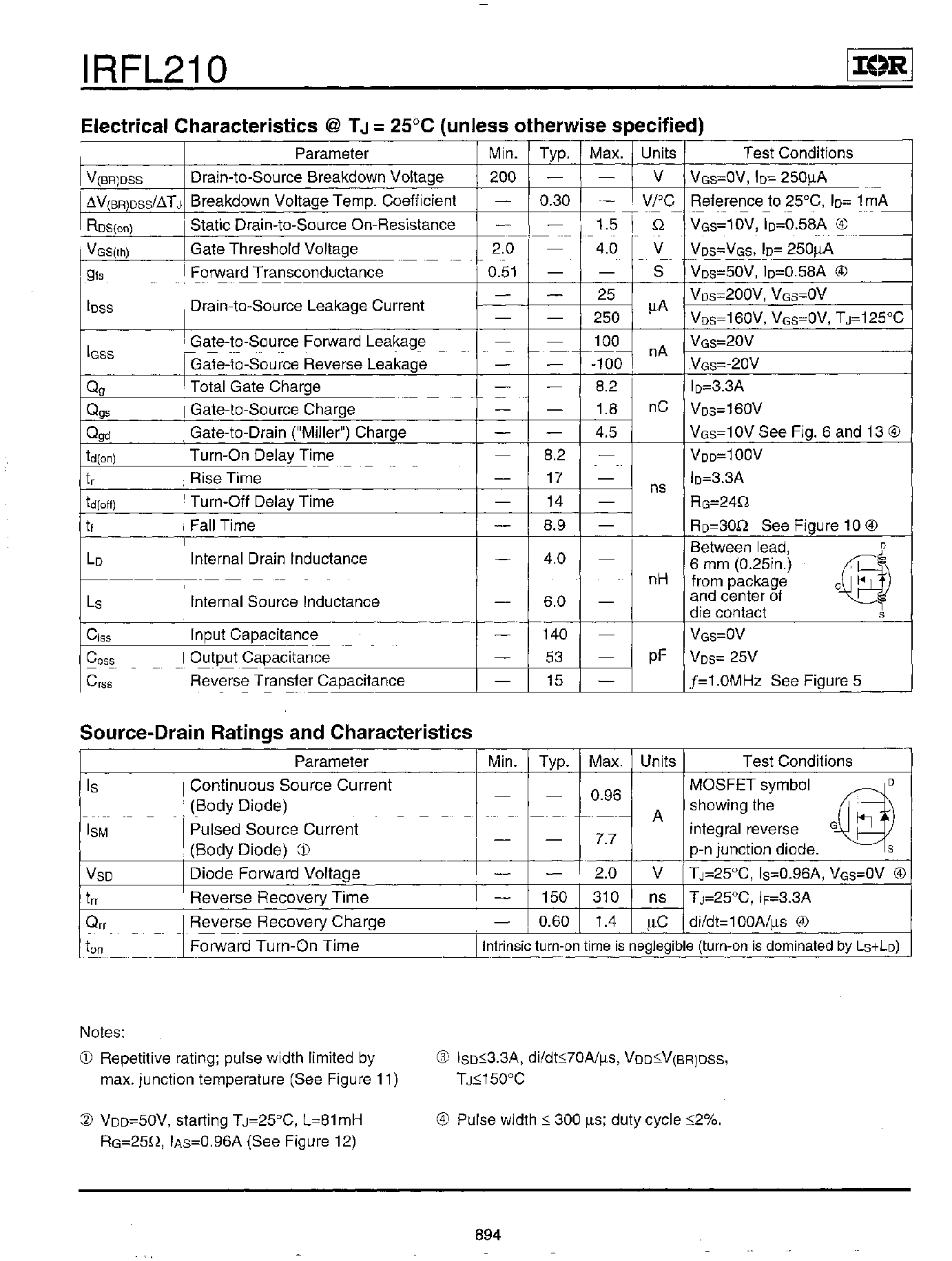 Datasheet IRFL210 - Power MOSFET page 2