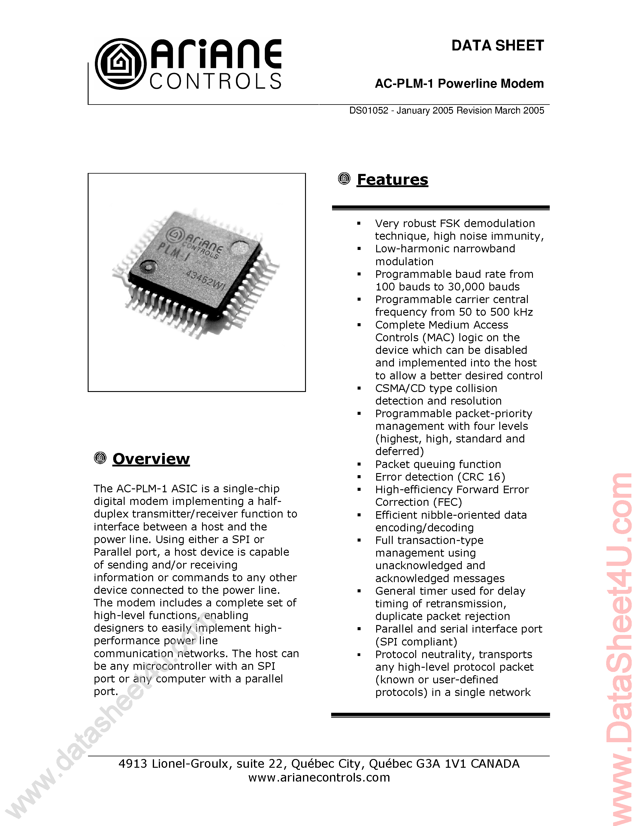 Даташит AC-PLM-1 - Powerline Modem страница 1