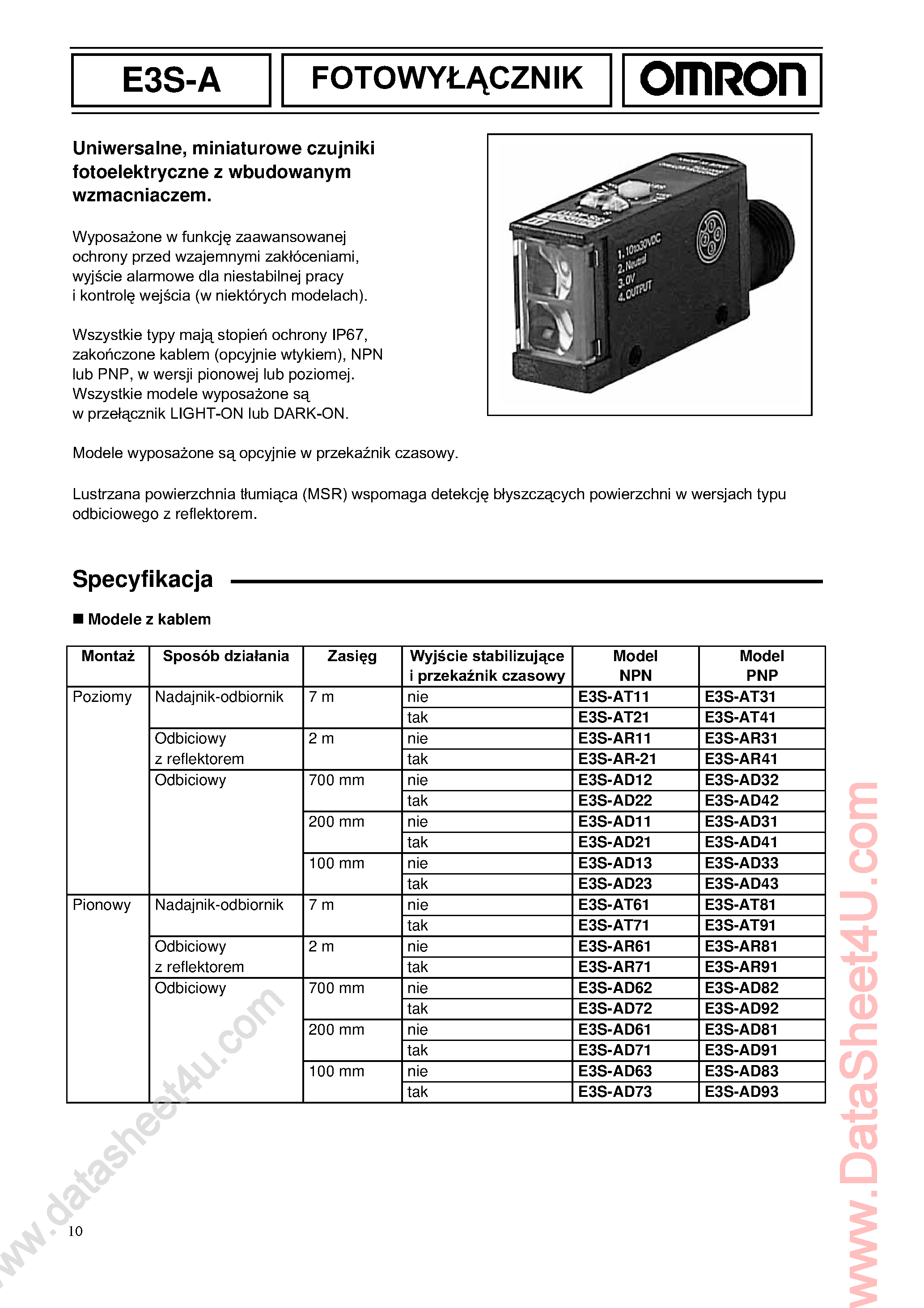 Datasheet E3S-A - Fotoschalter page 1