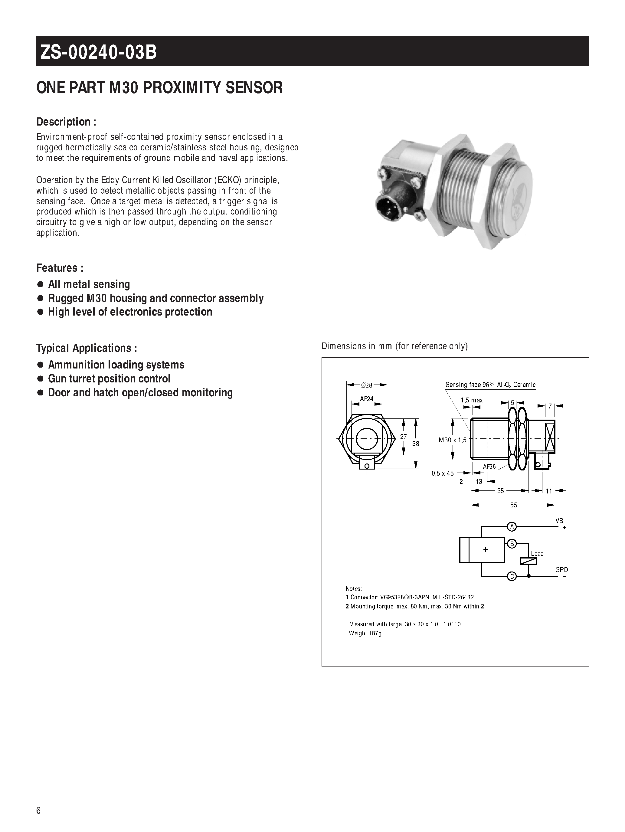 Datasheet VG95328C page 2 Datasheet VG95328C - One Part M30 Proximity Sensor page 2