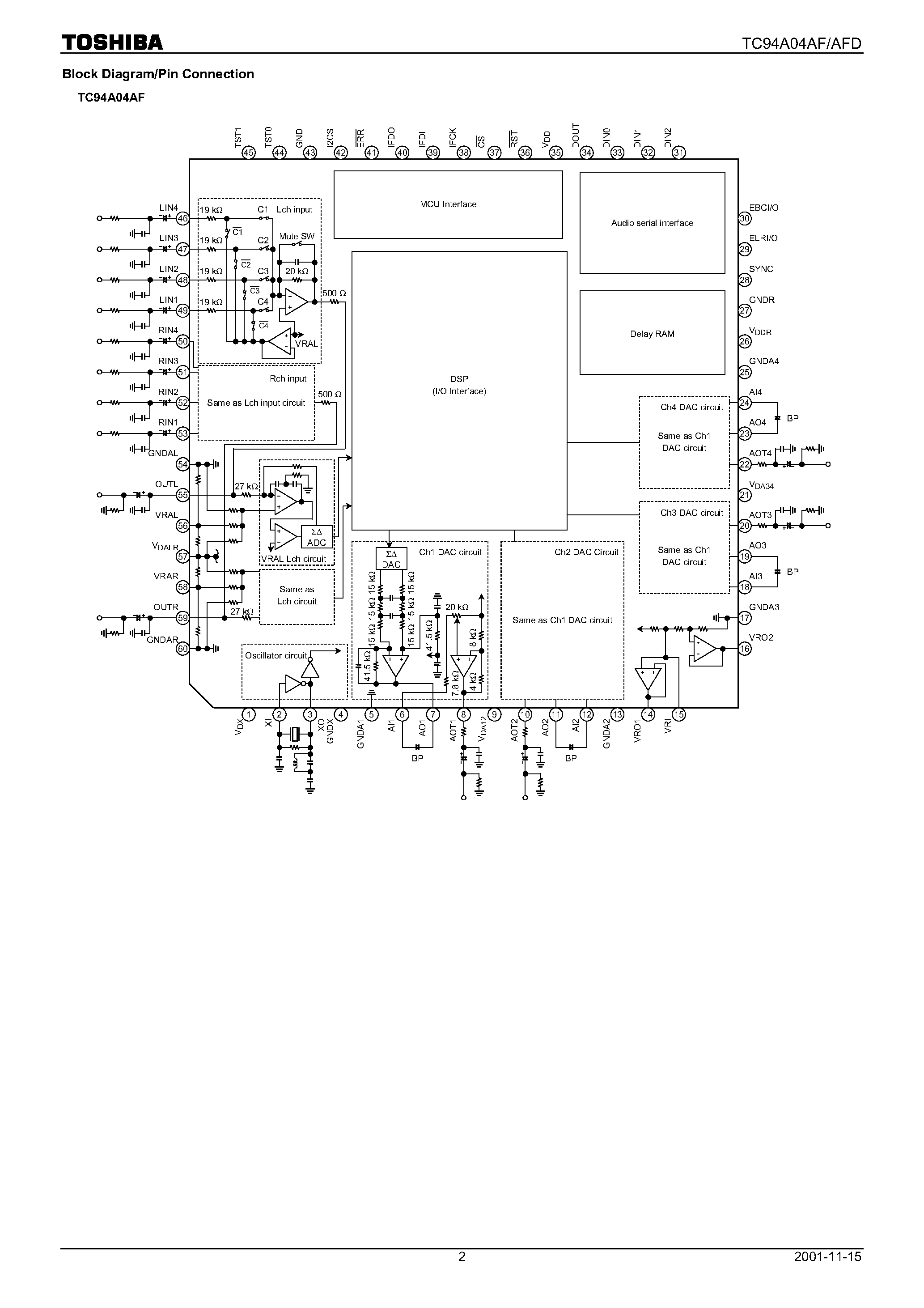 Datasheet TC94A04AF - 1 CHIP AUDIO DIGITAL PROCESSOR page 2