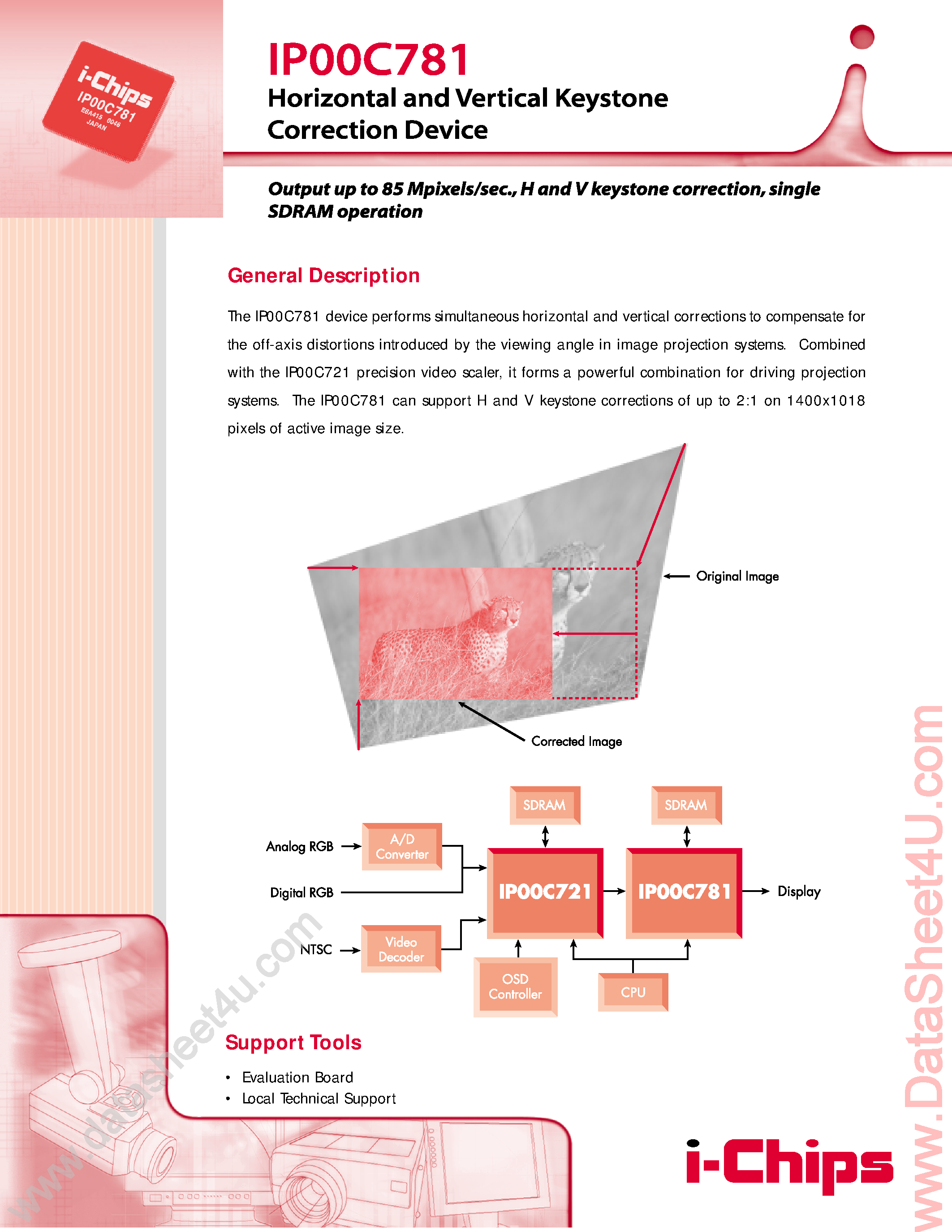 Datasheet IP00C781 page 1 Datasheet IP00C781 - H And V Keystone Correction Device page 1