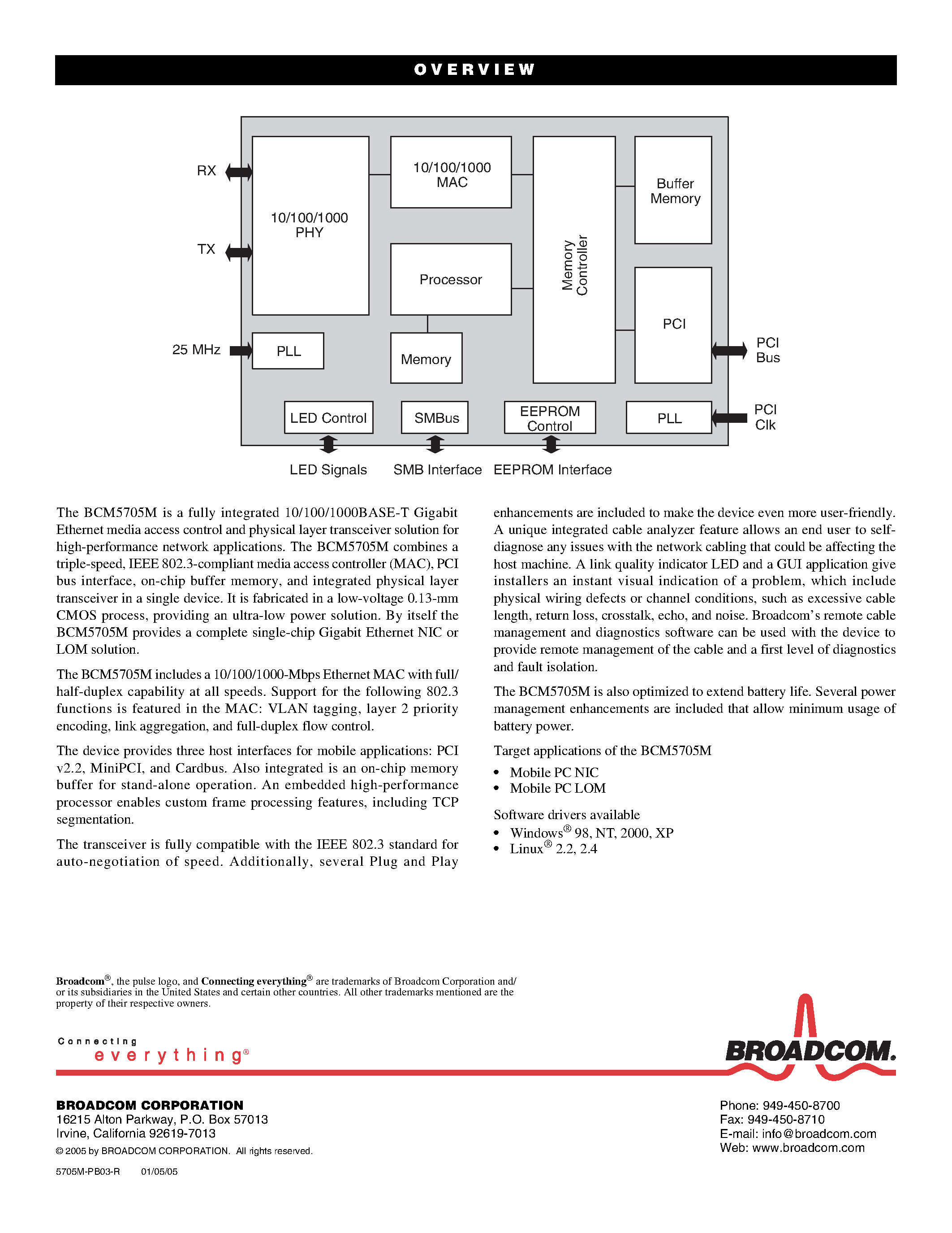 Datasheet BCM5705M - 10/100/1000BASE-T CONTROLLER page 2