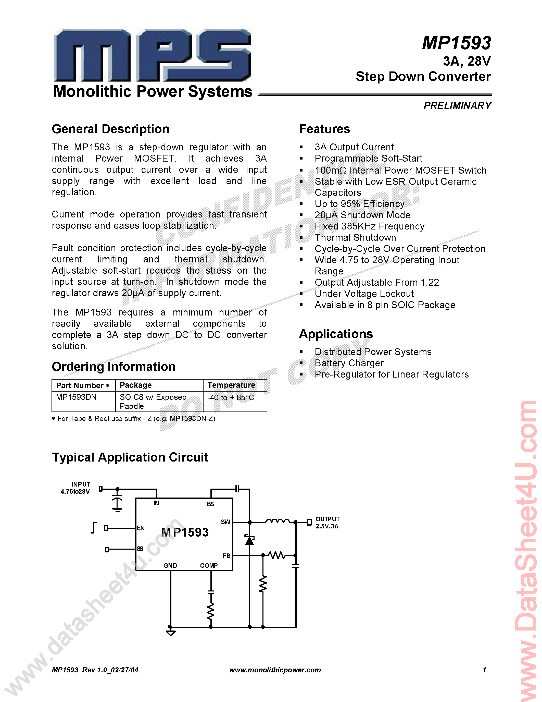 Datasheet MP1593 - Step Down Converter page 1