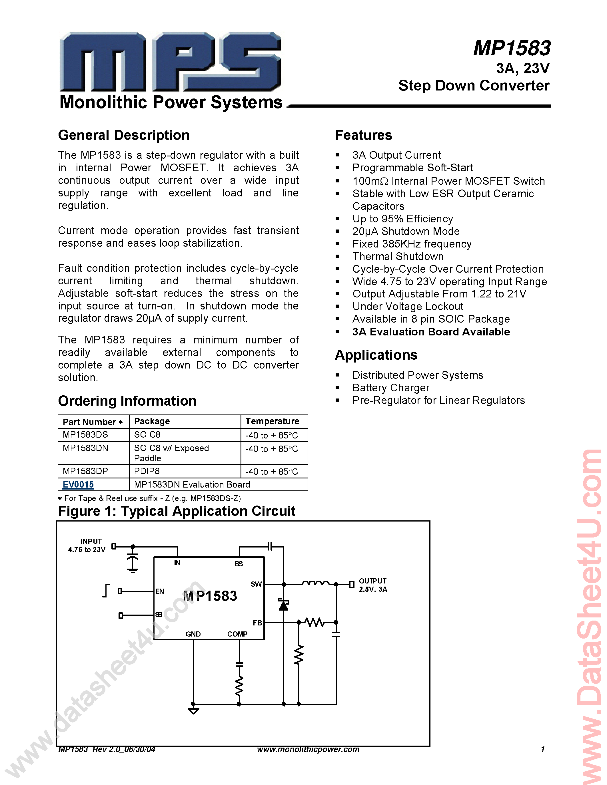 Datasheet MP1583 - Step Down Converter page 1