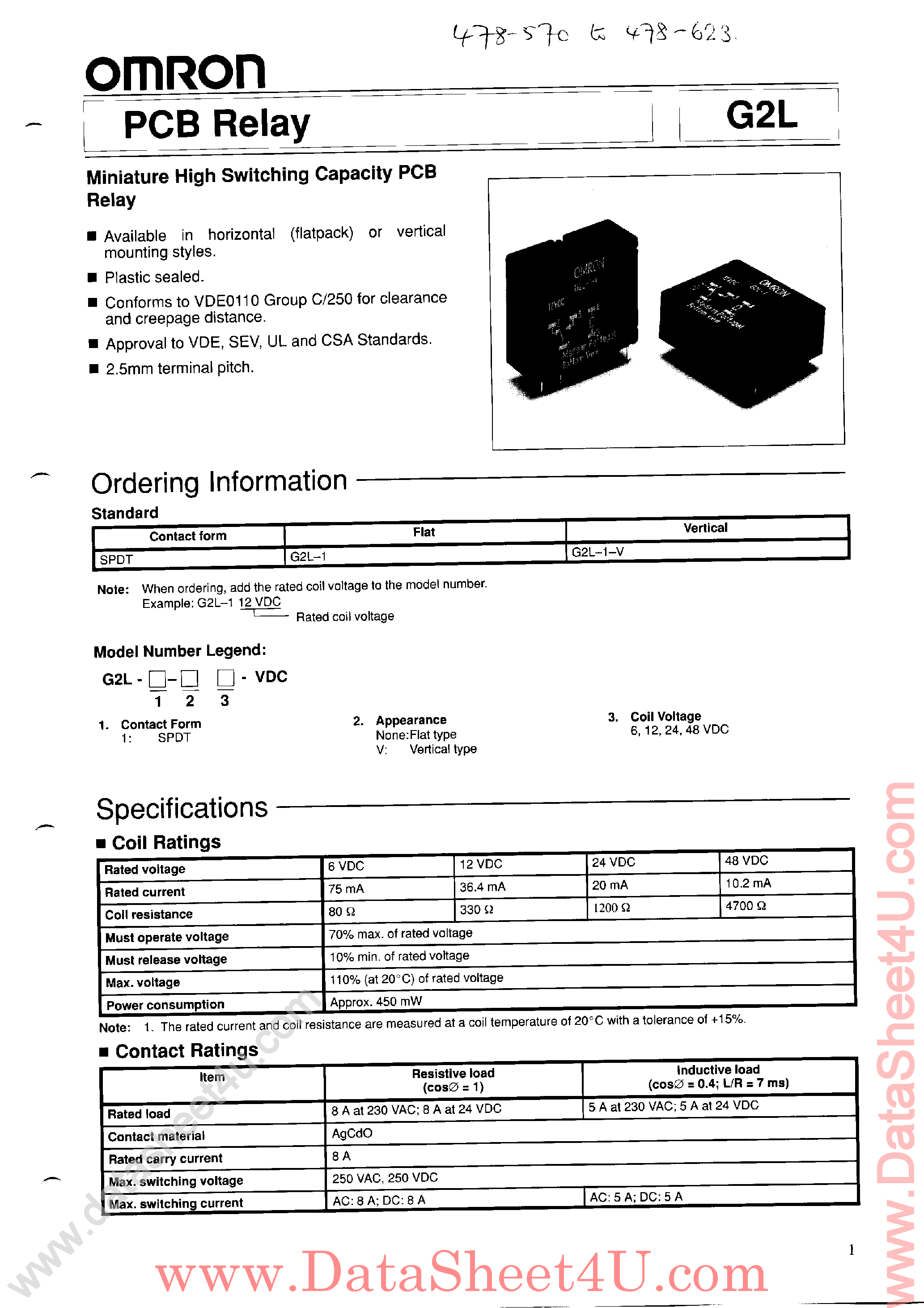 Даташит G2L-1V - PCB Relay страница 1