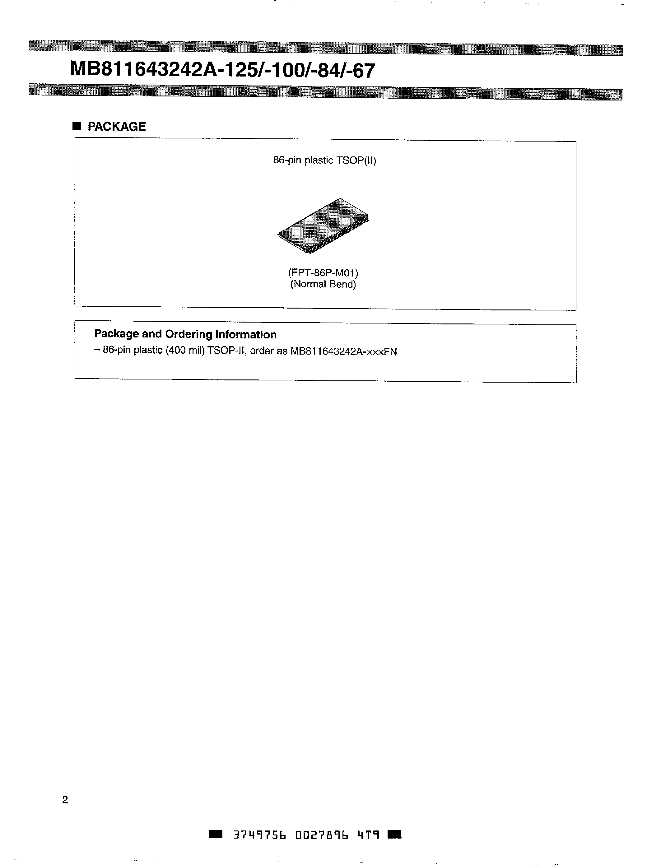 Datasheet MB811643242A - 2 x 512K x 32-Bit SDRAM page 2
