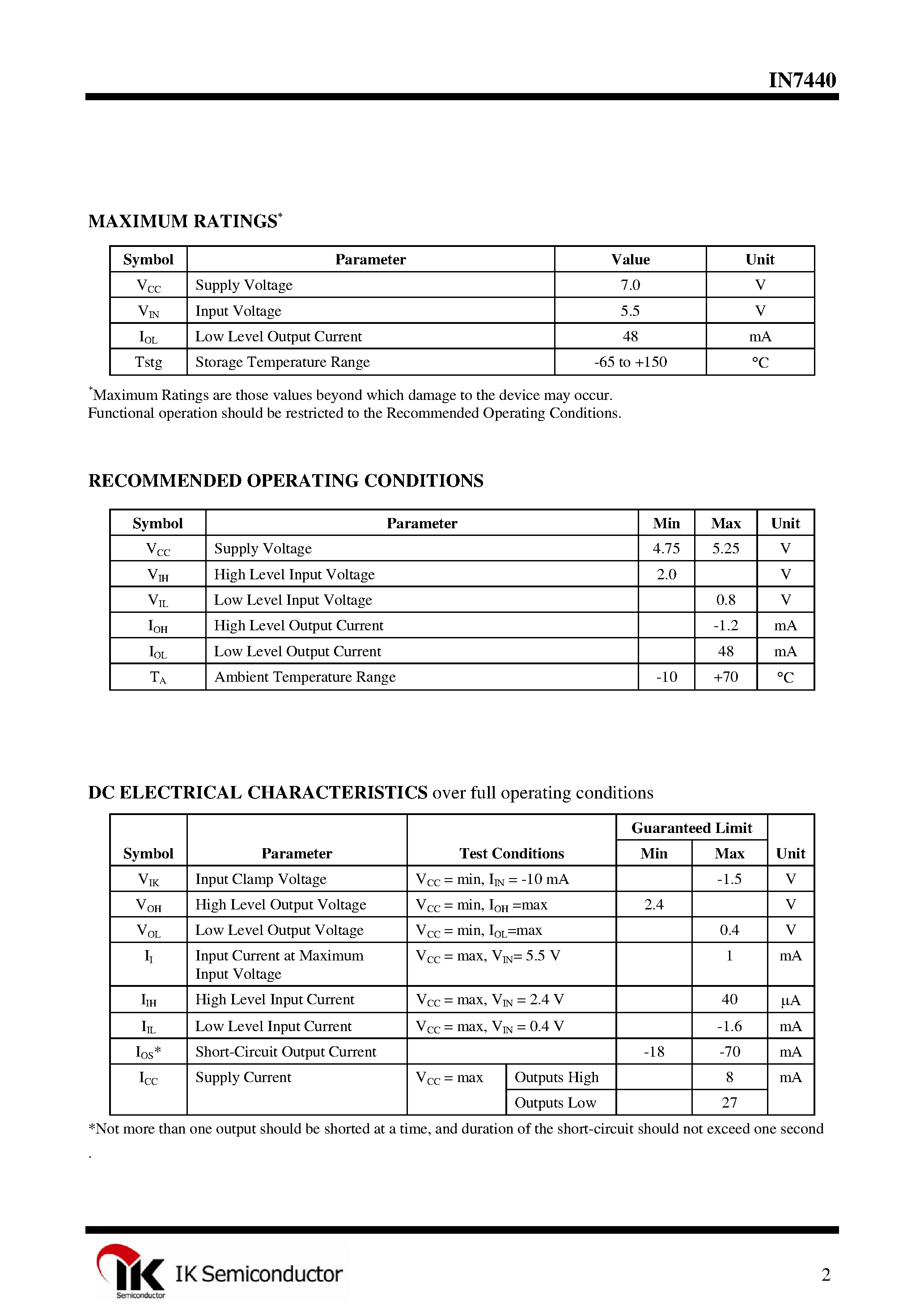 Даташит IN7440 - Dual 4-Input NAND Buffer страница 2