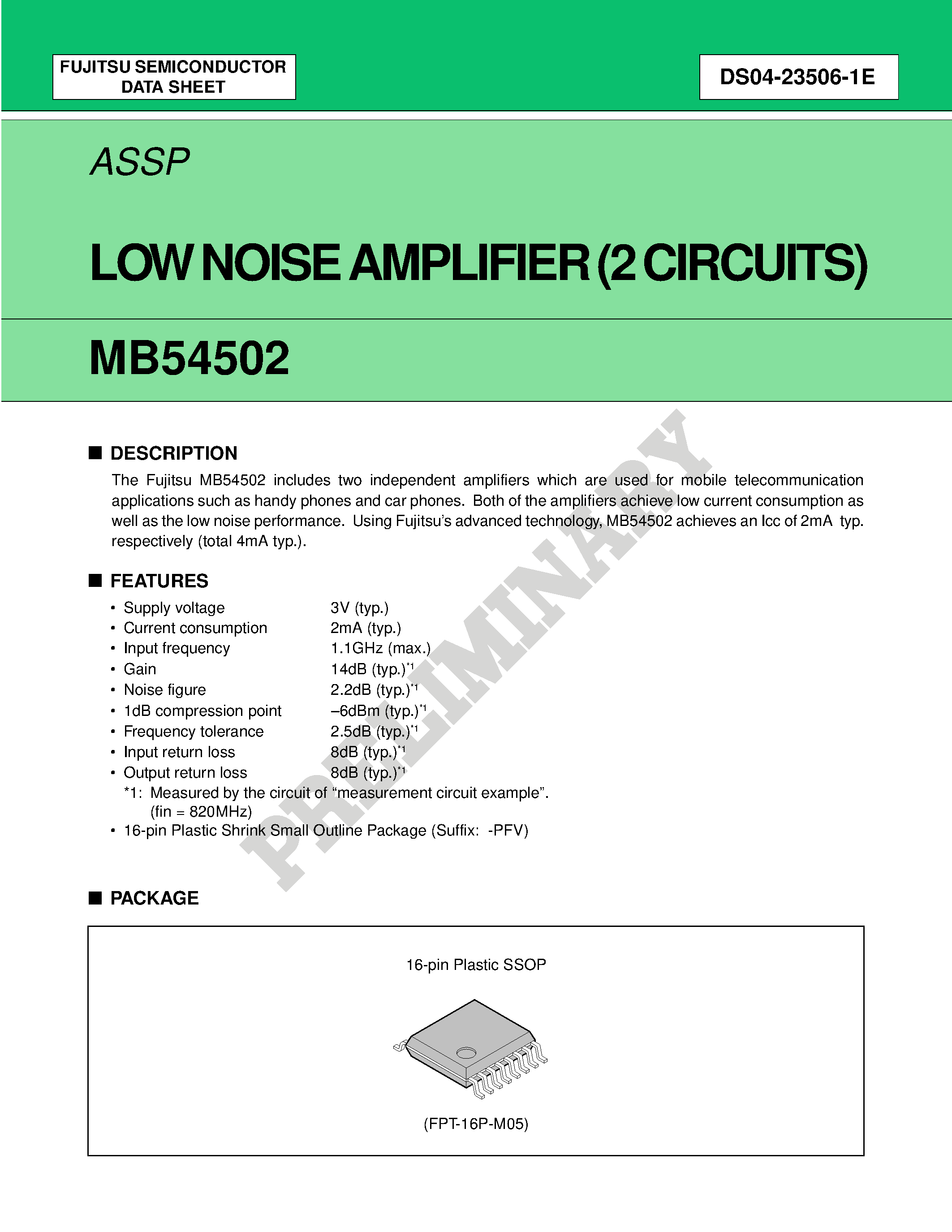 Datasheet MB54502 - LOW NOISE AMPLIFIER (2 CIRCUITS) page 1