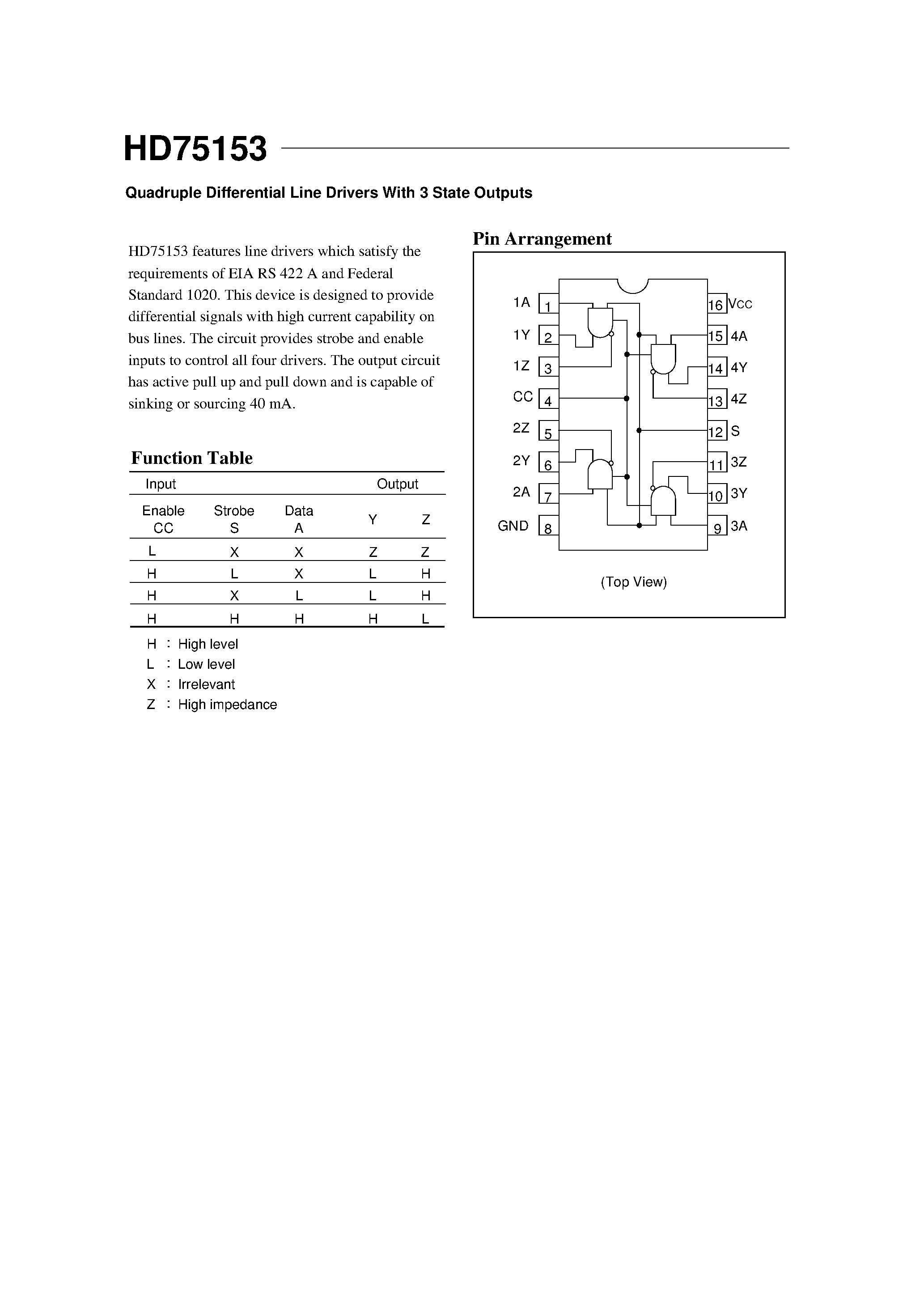 Даташит HD75153 - Quadruple Differential Line Drivers With 3 State Outputs страница 1