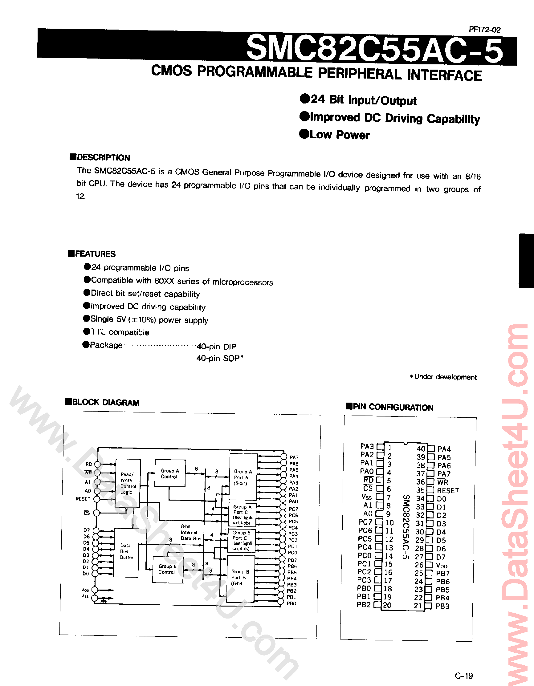 Datasheet SMC82C55AC-5 - CMOS Programmable Peripheral Interface page 1