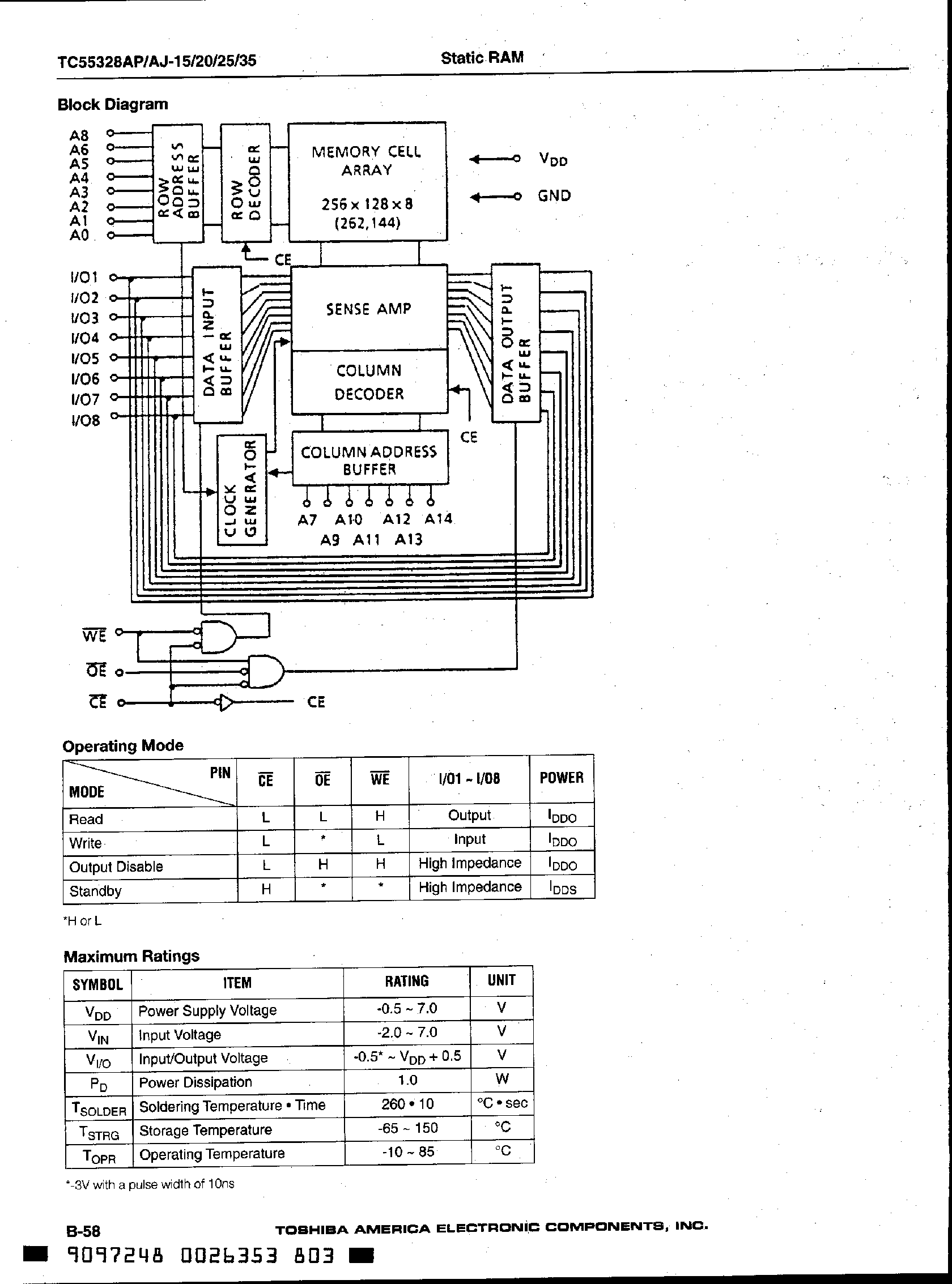 Даташит TC55328A - Silicon Gate CMOS 32768 x 8-Bit CMOS SRAM страница 2