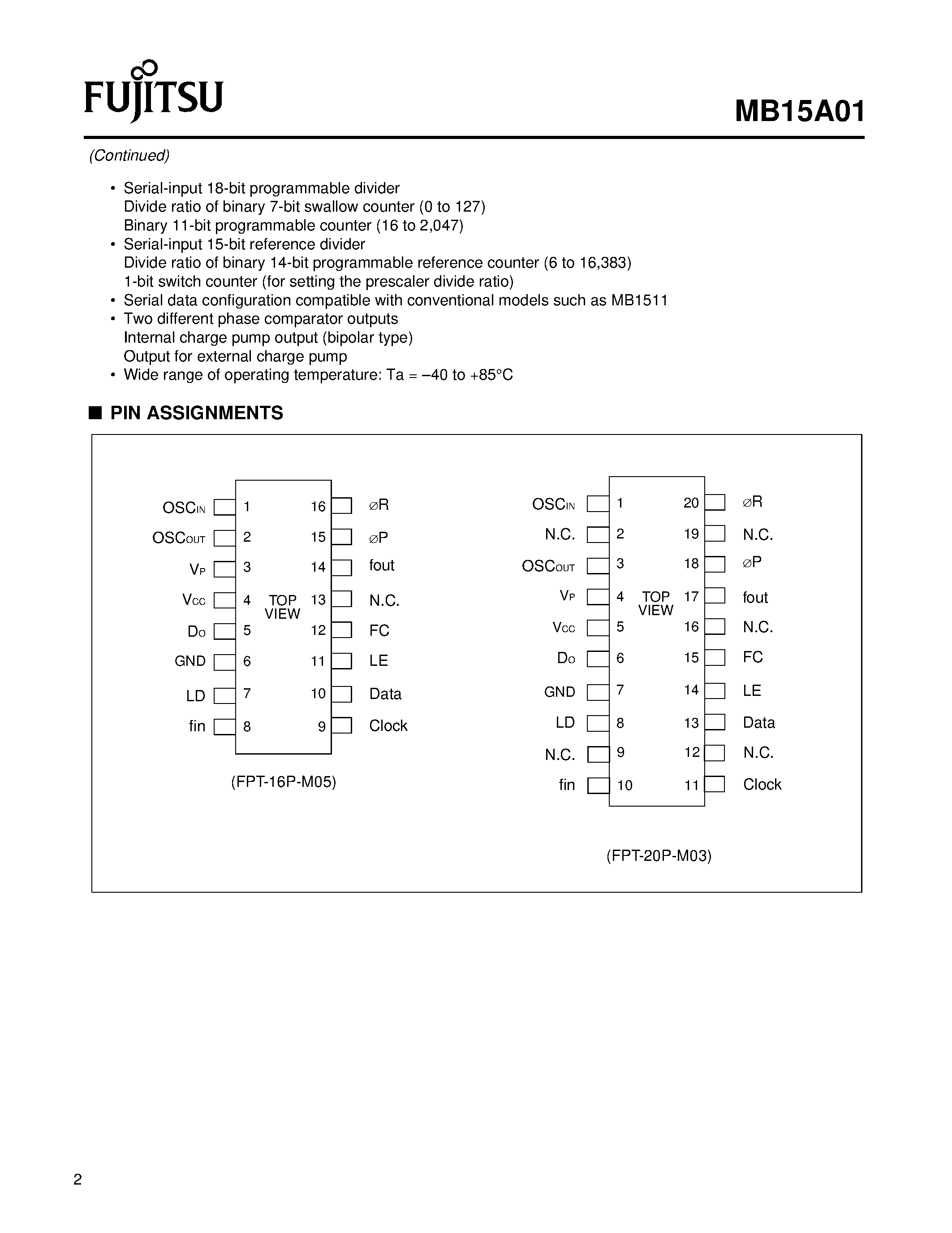 Datasheet MB15A01 - Bi-cmos 1.1 GHZ PLL Frequency Synthesizer page 2
