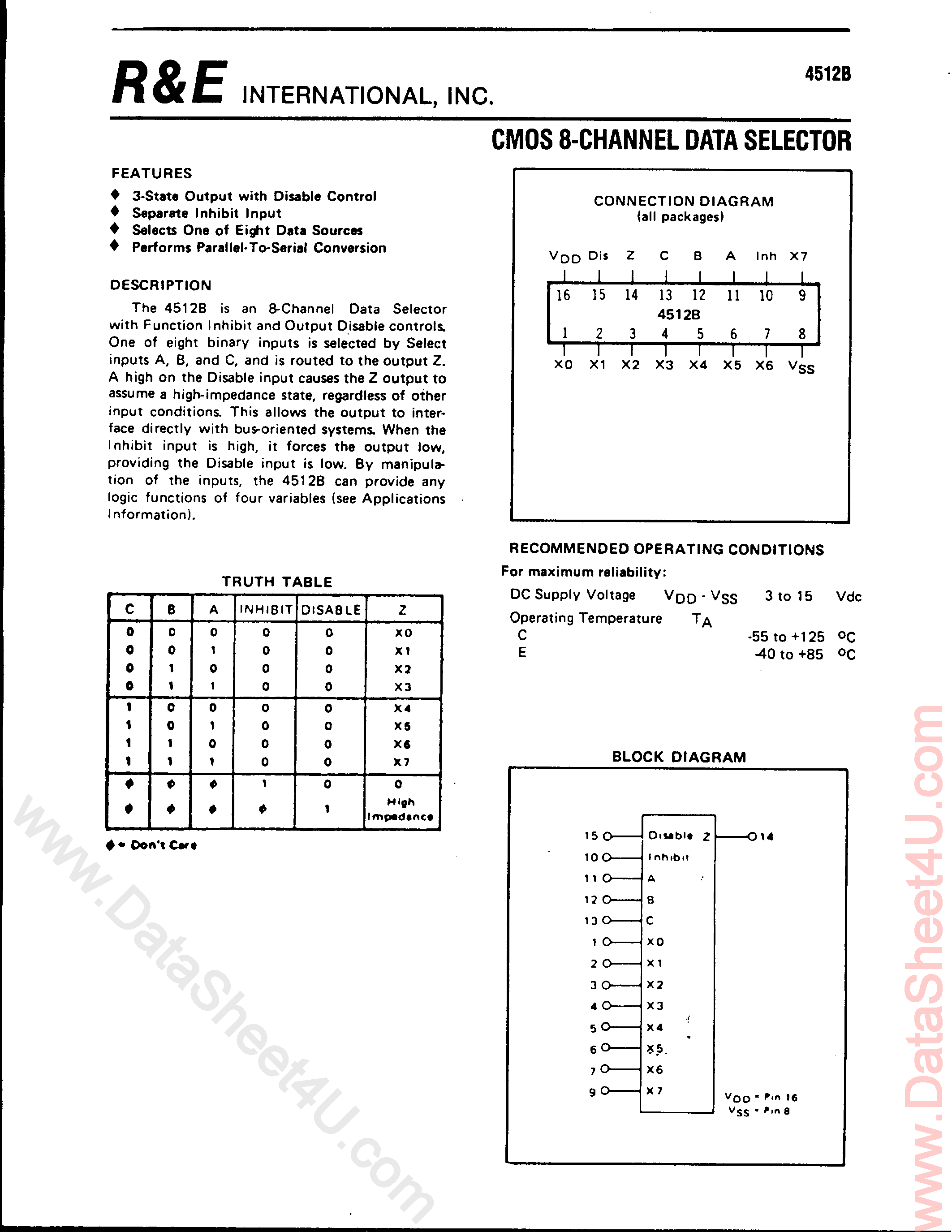 Даташит SCL4512B - CMOS 8-Channel Data Selector страница 1