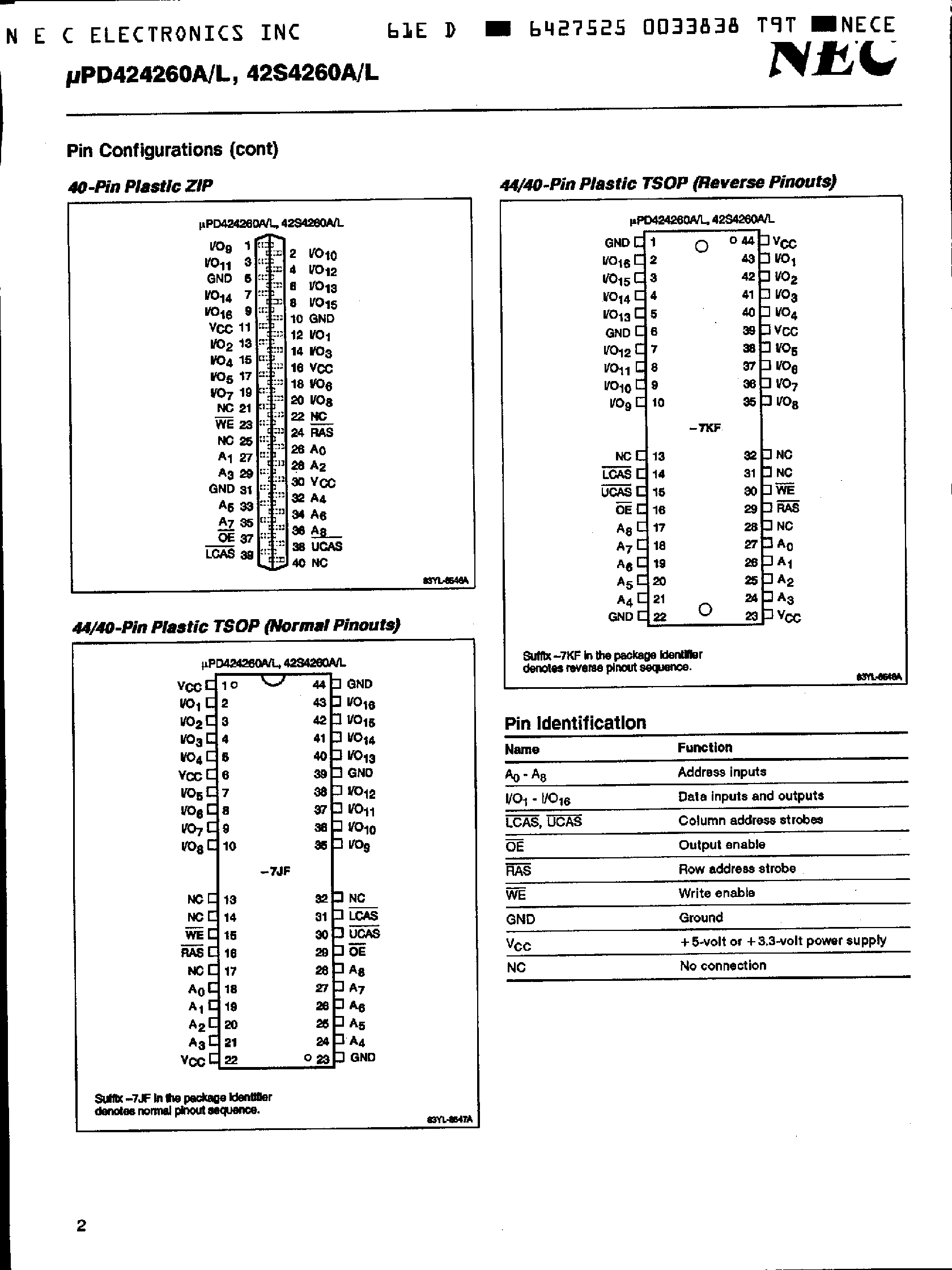 Даташит UPD424260A - 262144 x 16-Bit DRAM страница 2