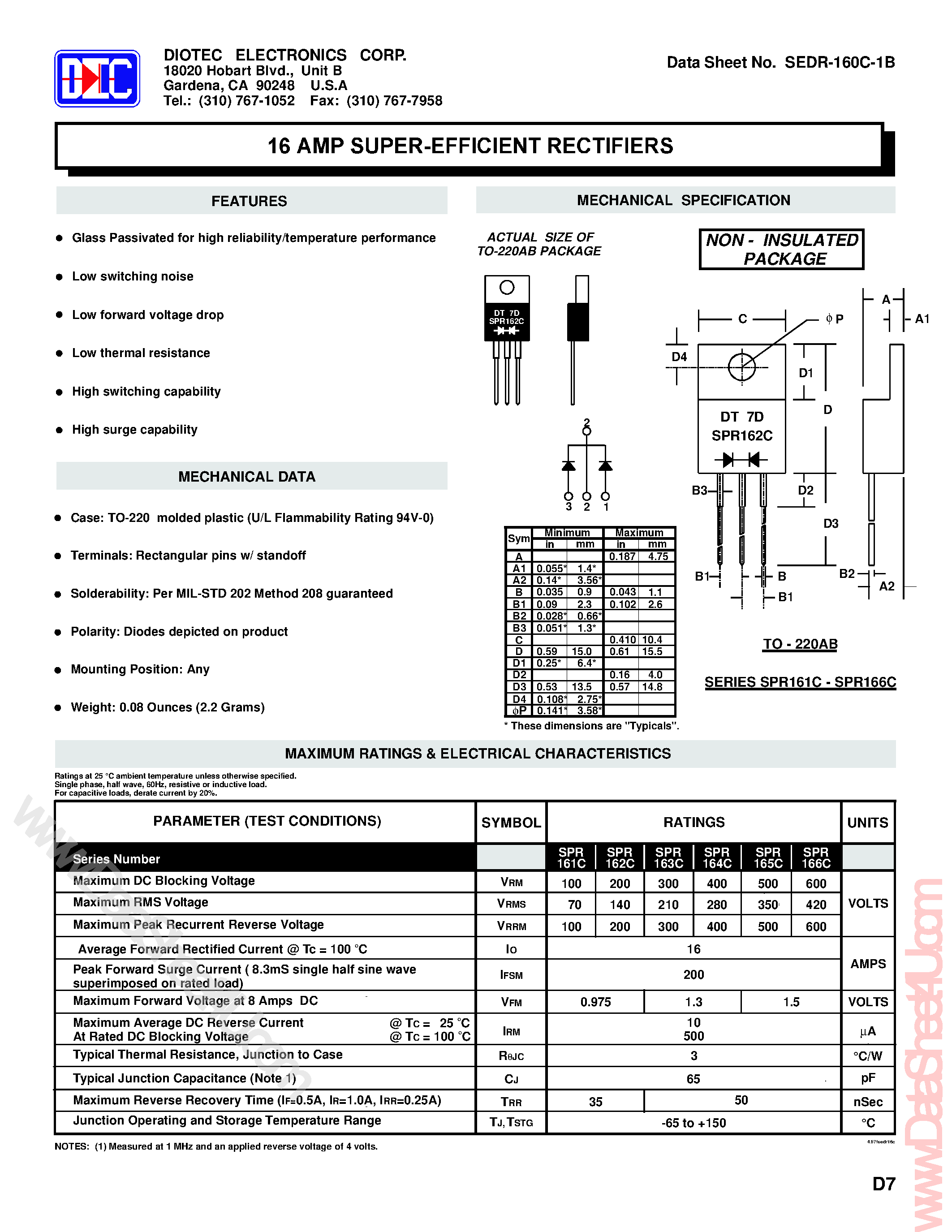 Datasheet VHE2401 page 1 Datasheet VHE2401 - 16 Amp Super Efficient Rectifiers page 1