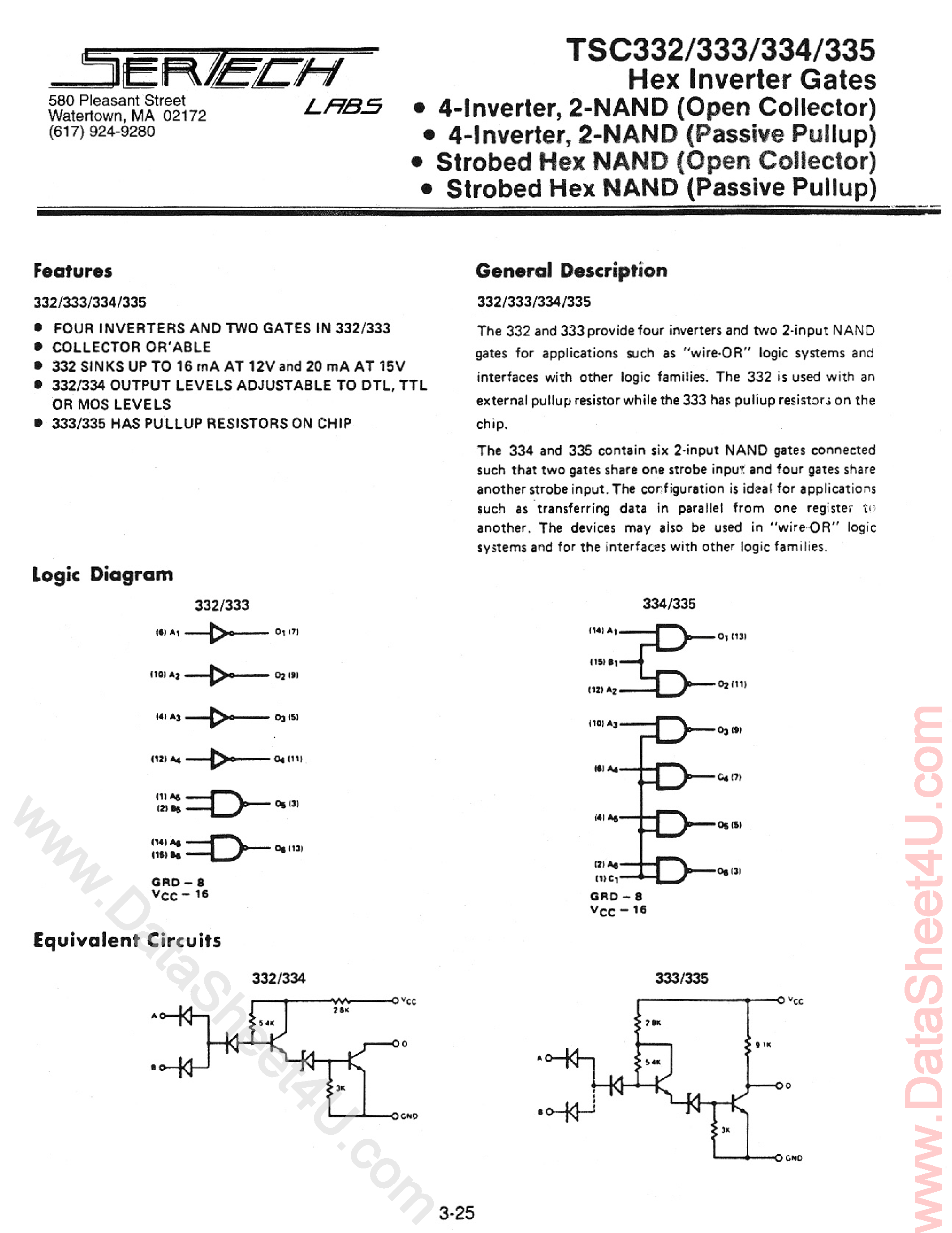 Datasheet TC332 page 1 Datasheet TC332 - (TC332 - TC335) High Noise Immunity Logic page 1