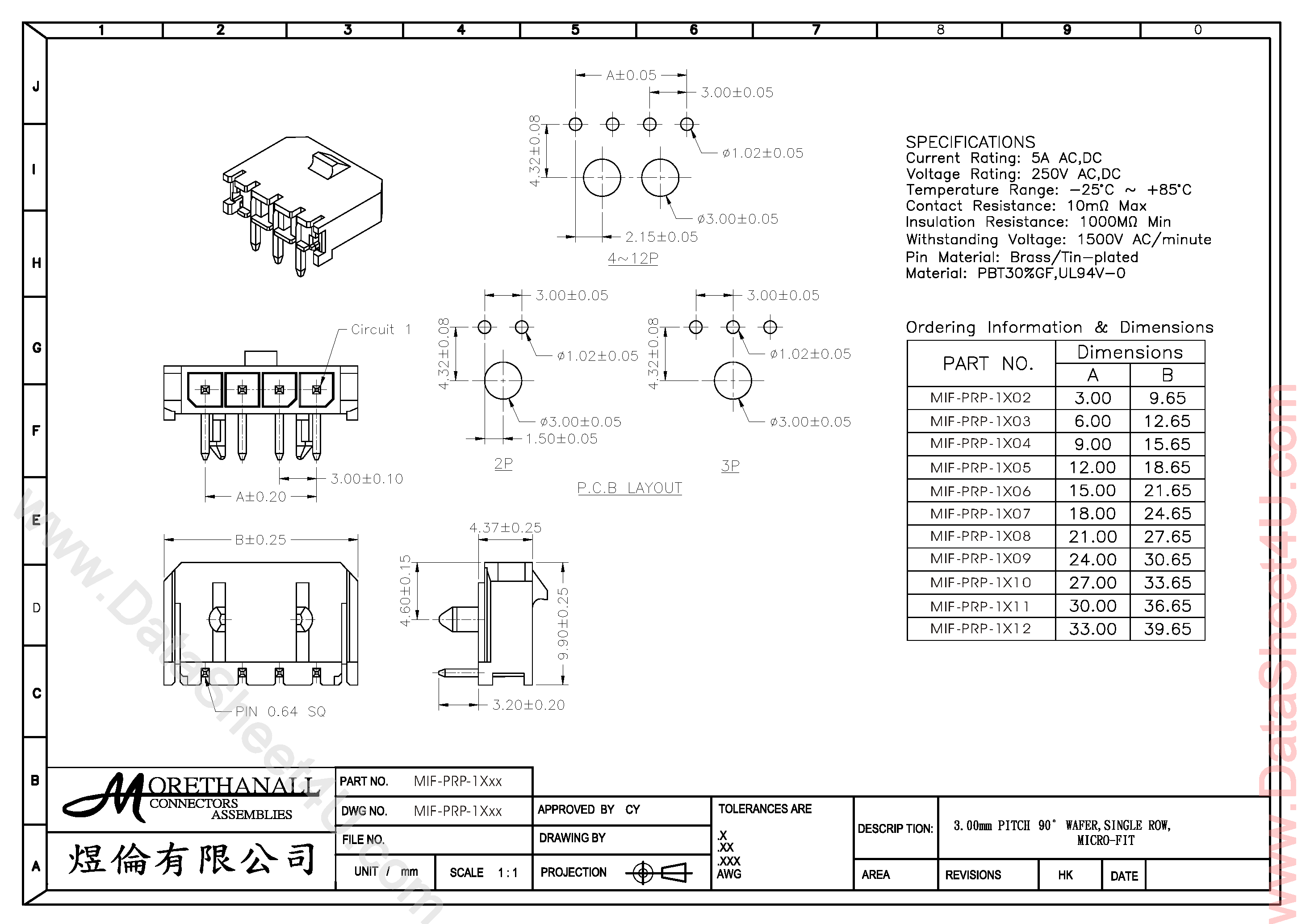 Даташит на микросхему MIF-PRP-xxxx страница 1 Даташит MIF-PRP-xxxx - HEADER CONNECTOR страница 1