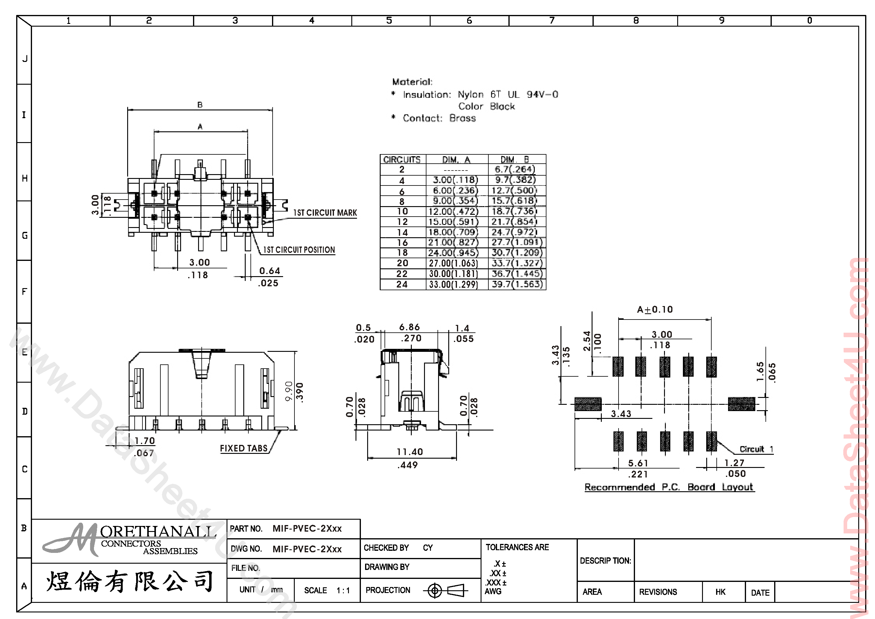 Даташит на микросхему MIF-PVEC-xxxx страница 1 Даташит MIF-PVEC-xxxx - HEADER CONNECTOR страница 1