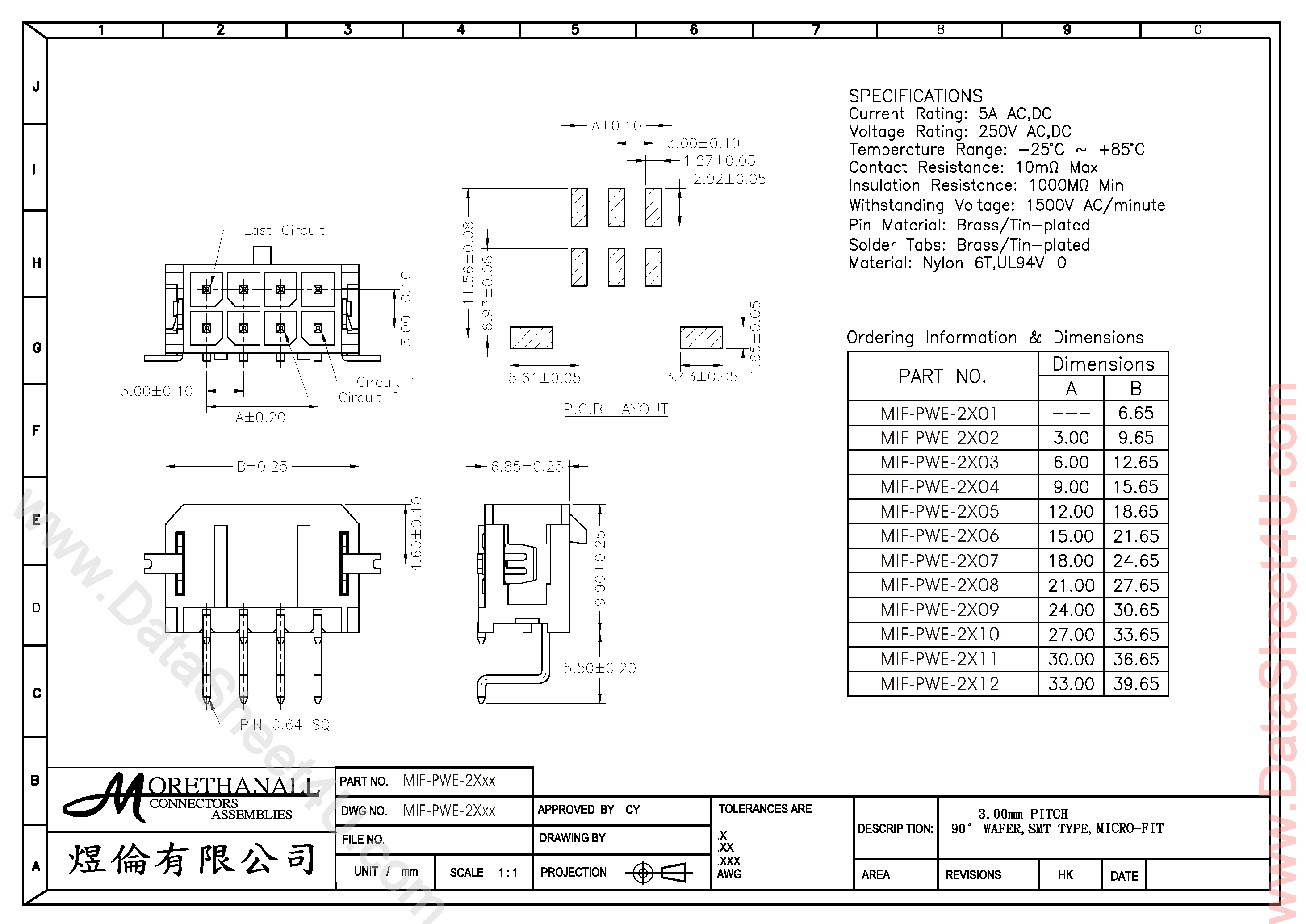 Даташит на микросхему MIF-PWE-xxxx страница 1 Даташит MIF-PWE-xxxx - HEADER CONNECTOR страница 1