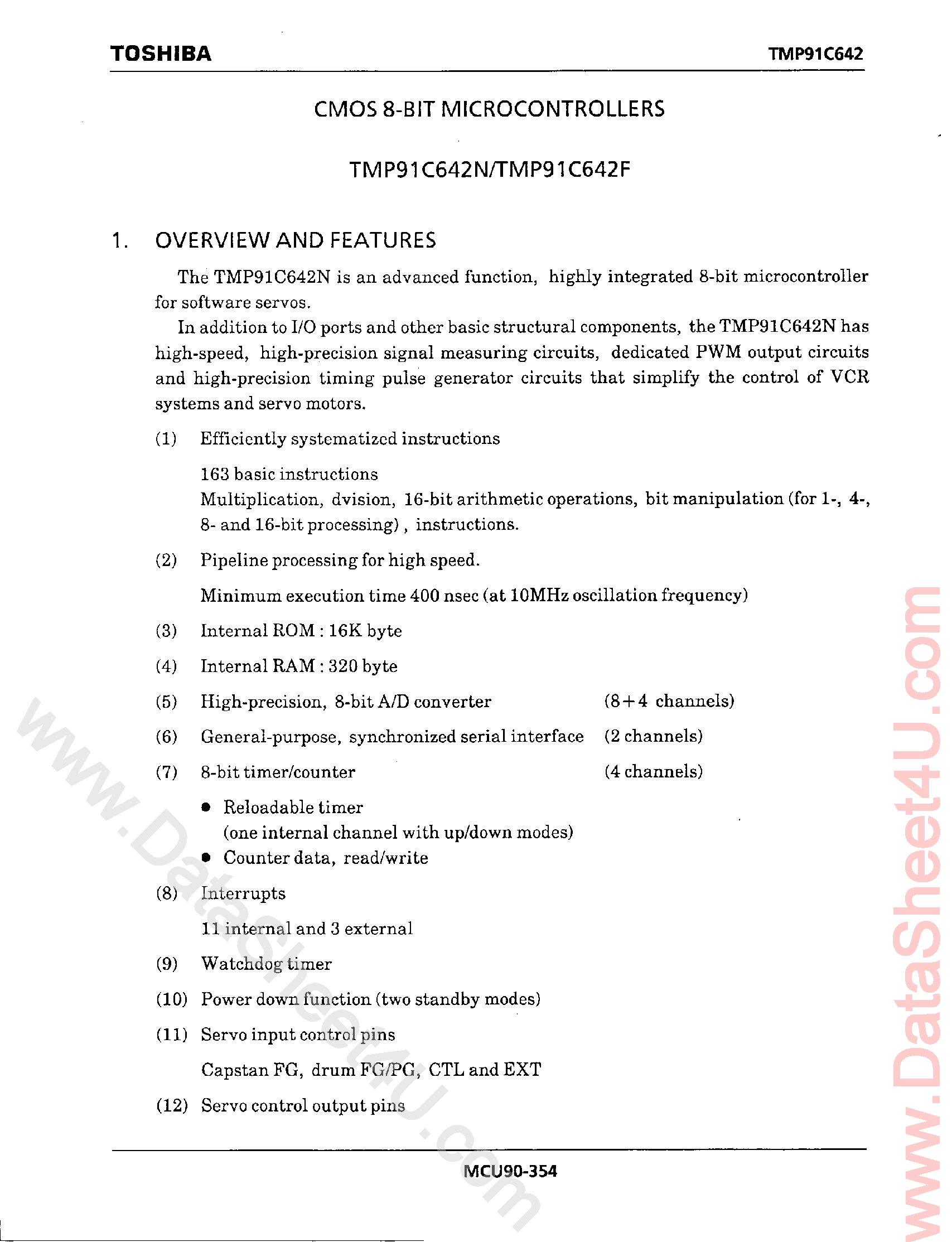Datasheet TMP91C642 - CMOS 8-Bit Microcontrollers page 1