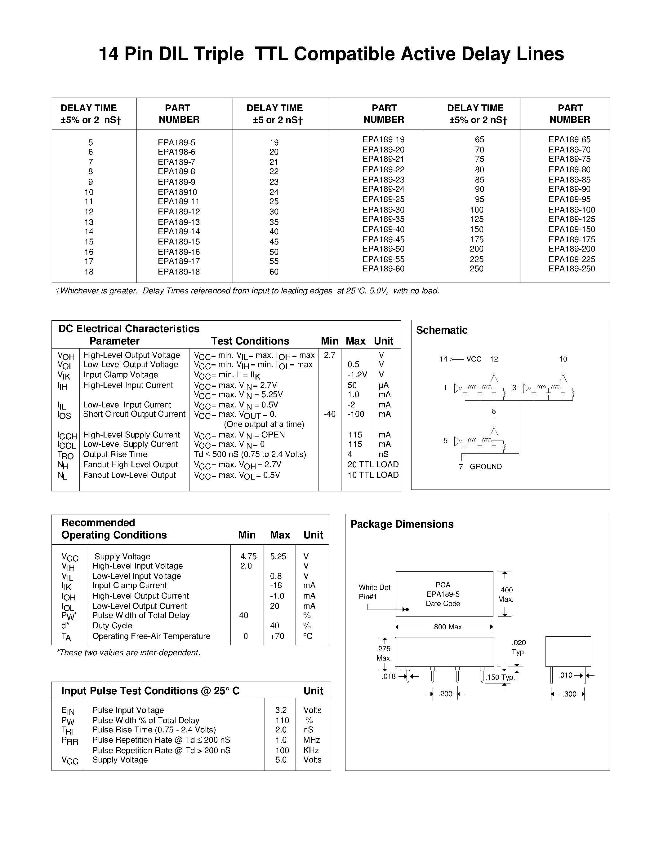 Даташит EP9934 - 8 Pin Sil Triple TTL Compatible Active Delay Lines страница 2