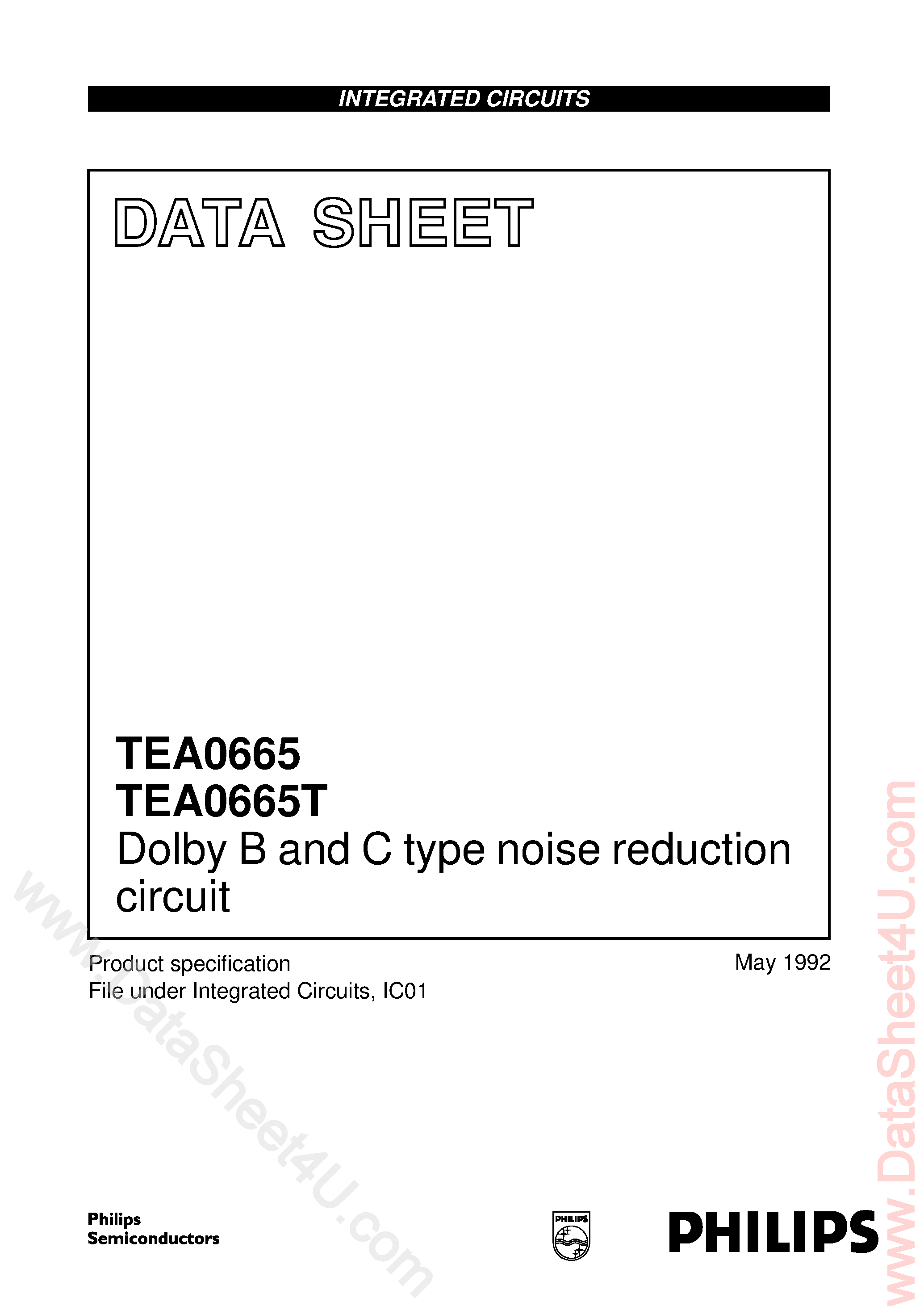 Datasheet TEA0665 - Dolby B and C Type Noise Reduction Circuit page 1