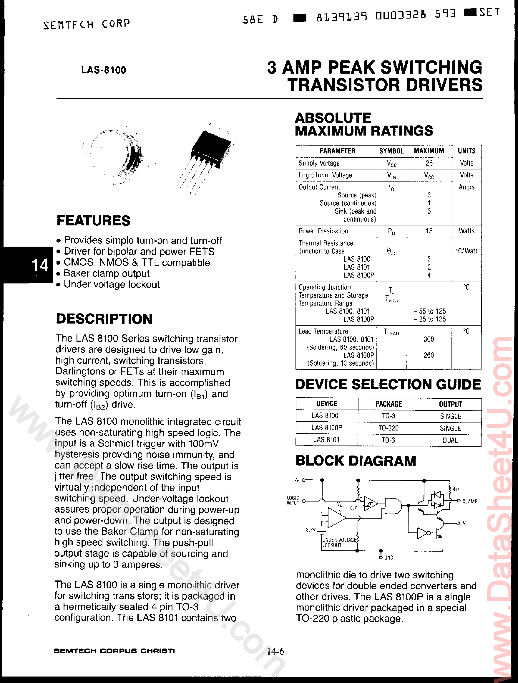 Datasheet LAS-8100 - 3 Amp Peak Switching Transistor Drivers page 1