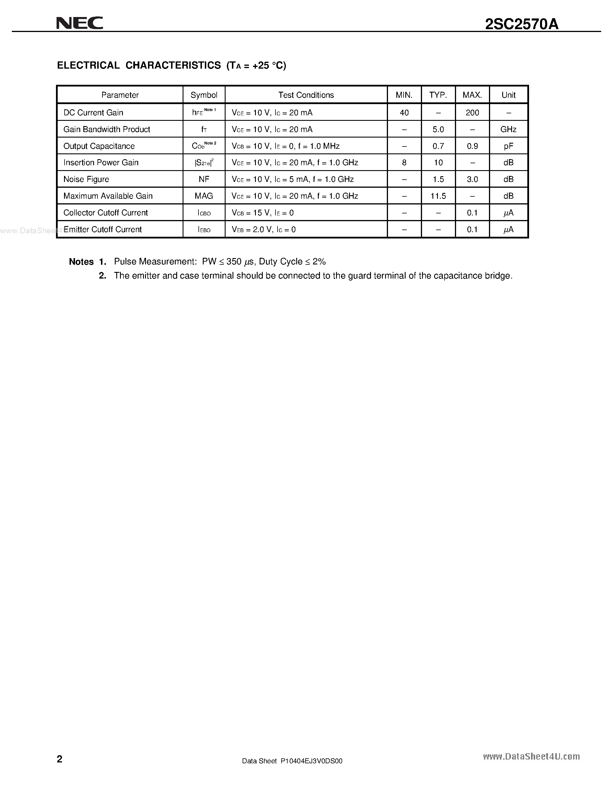 Datasheet SC2570 - Search -----> 2SC2570 page 2