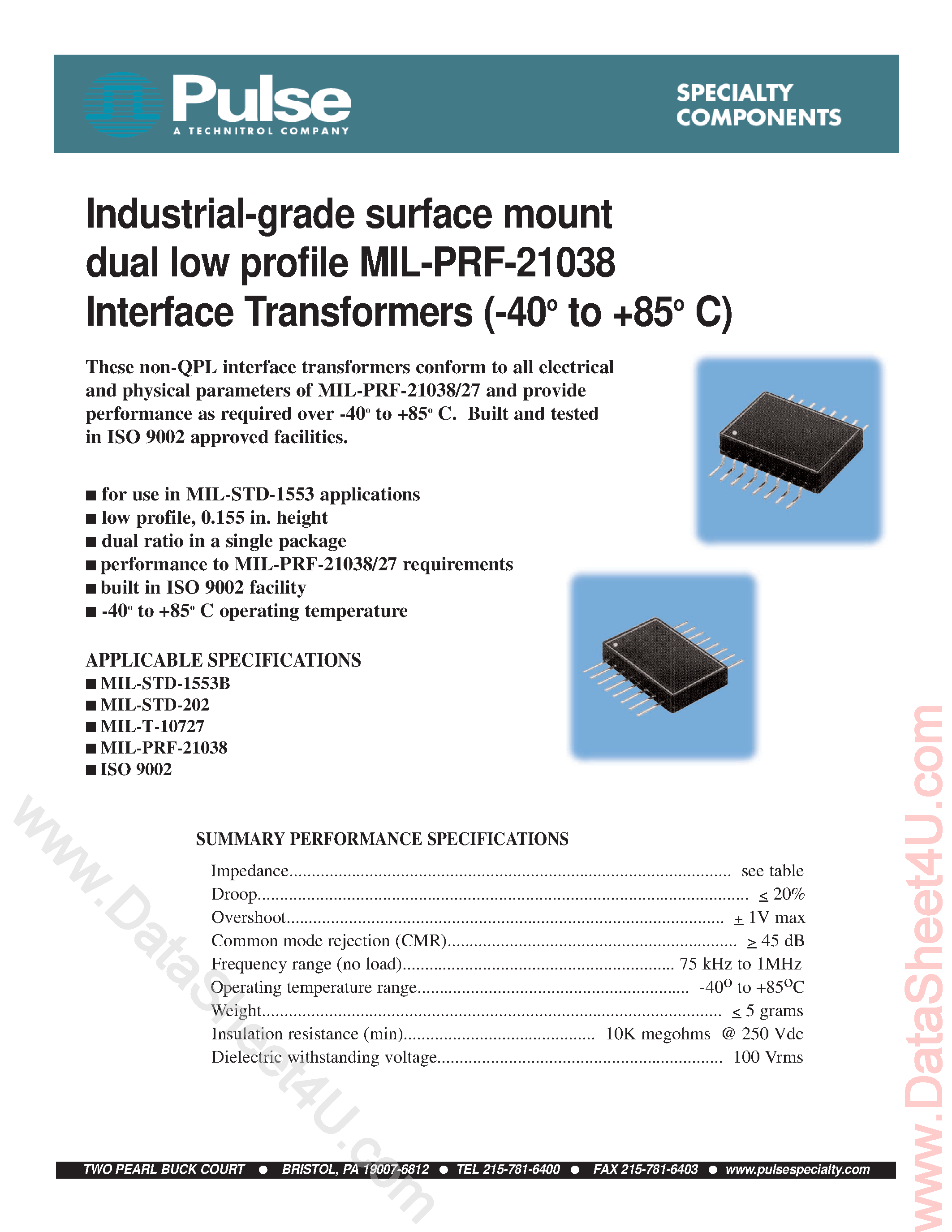 Datasheet DGLN1553-1 - (DGLN1553-x) Surface Mounting Low Profile / Dual Interface / Dual Ratio page 1