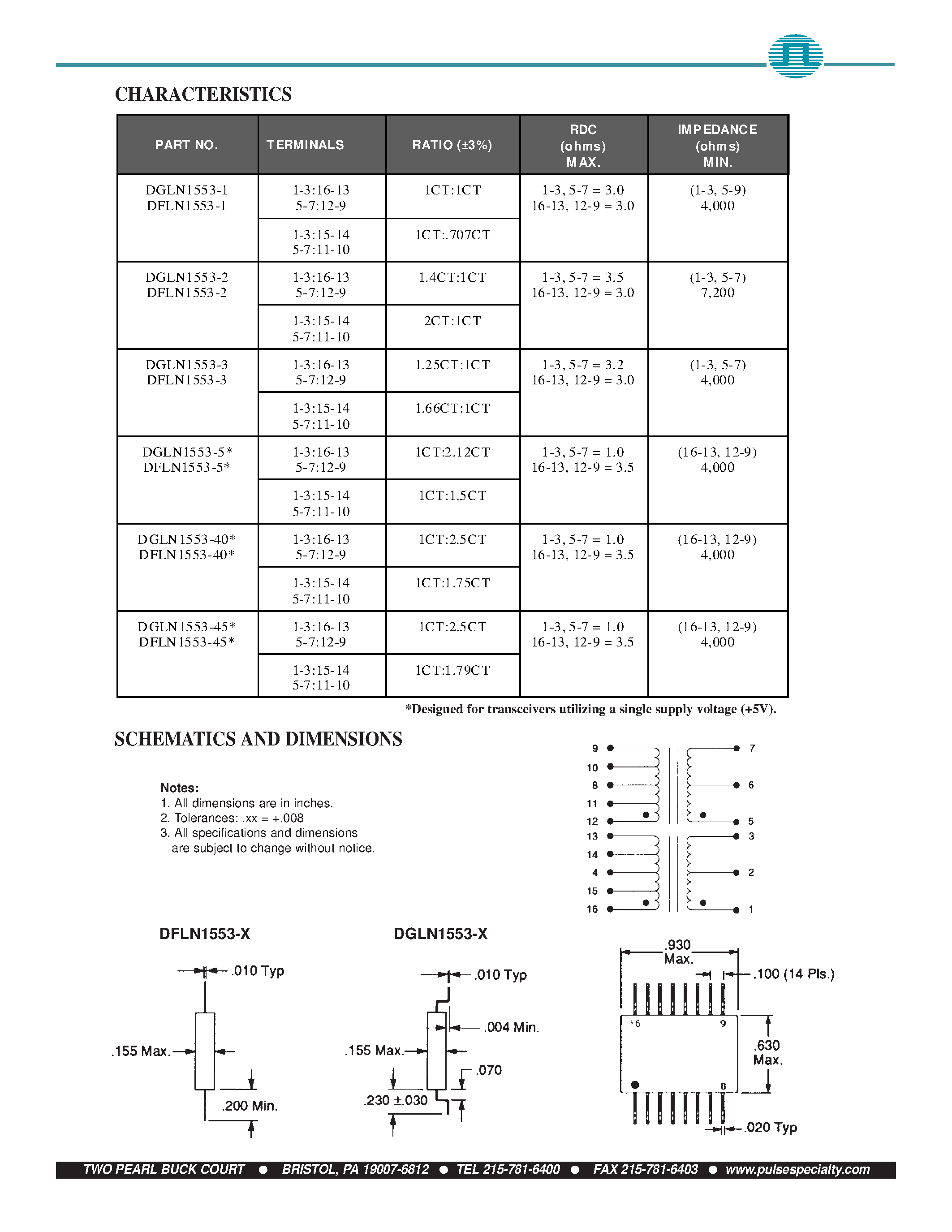 Datasheet DGLN1553-1 - (DGLN1553-x) Surface Mounting Low Profile / Dual Interface / Dual Ratio page 2