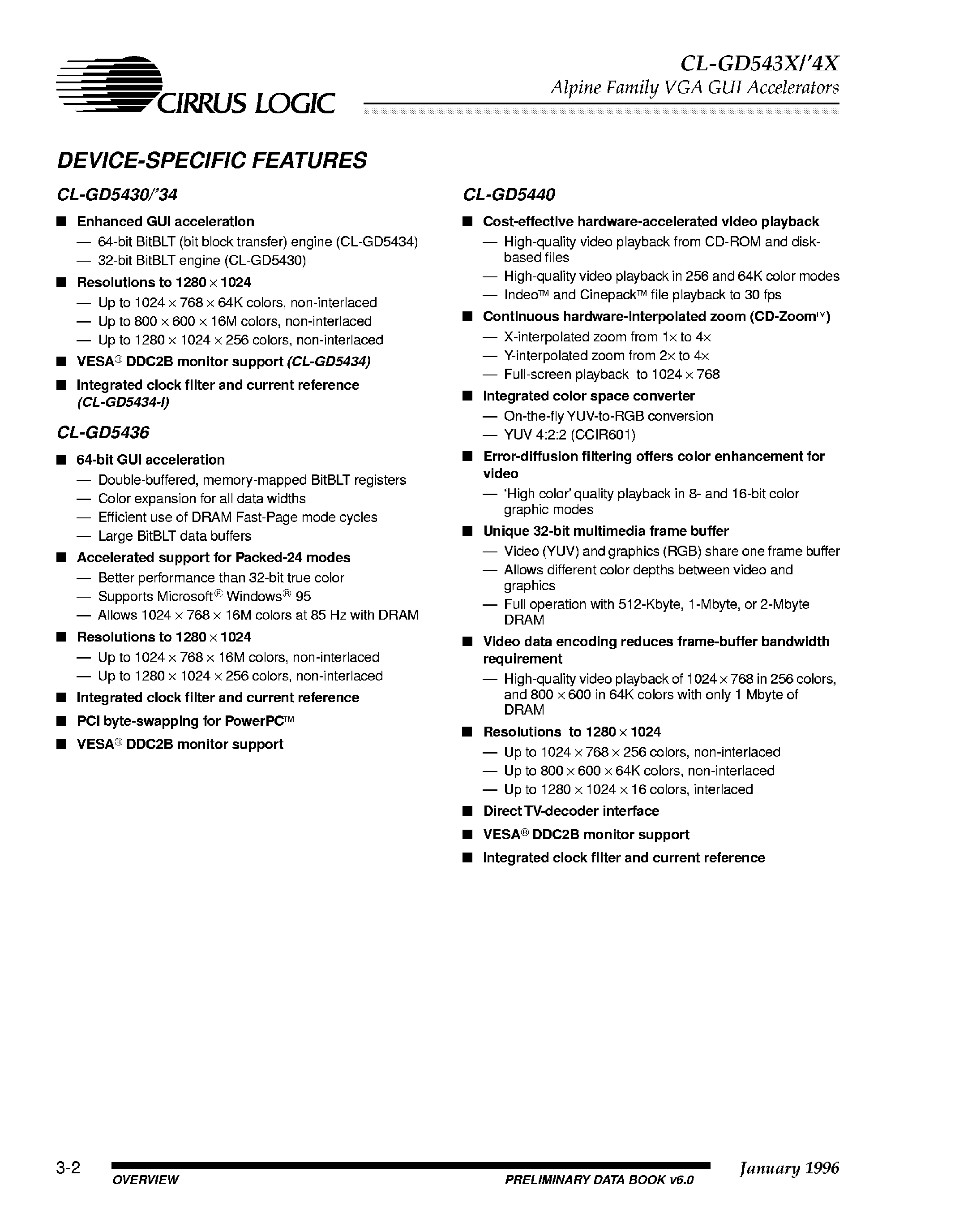 Даташит на микросхему CL-GD5434 страница 2 Даташит CL-GD5434 - (CL-GD543x / CL-GD544x) VGA GUI Accelerators страница 2