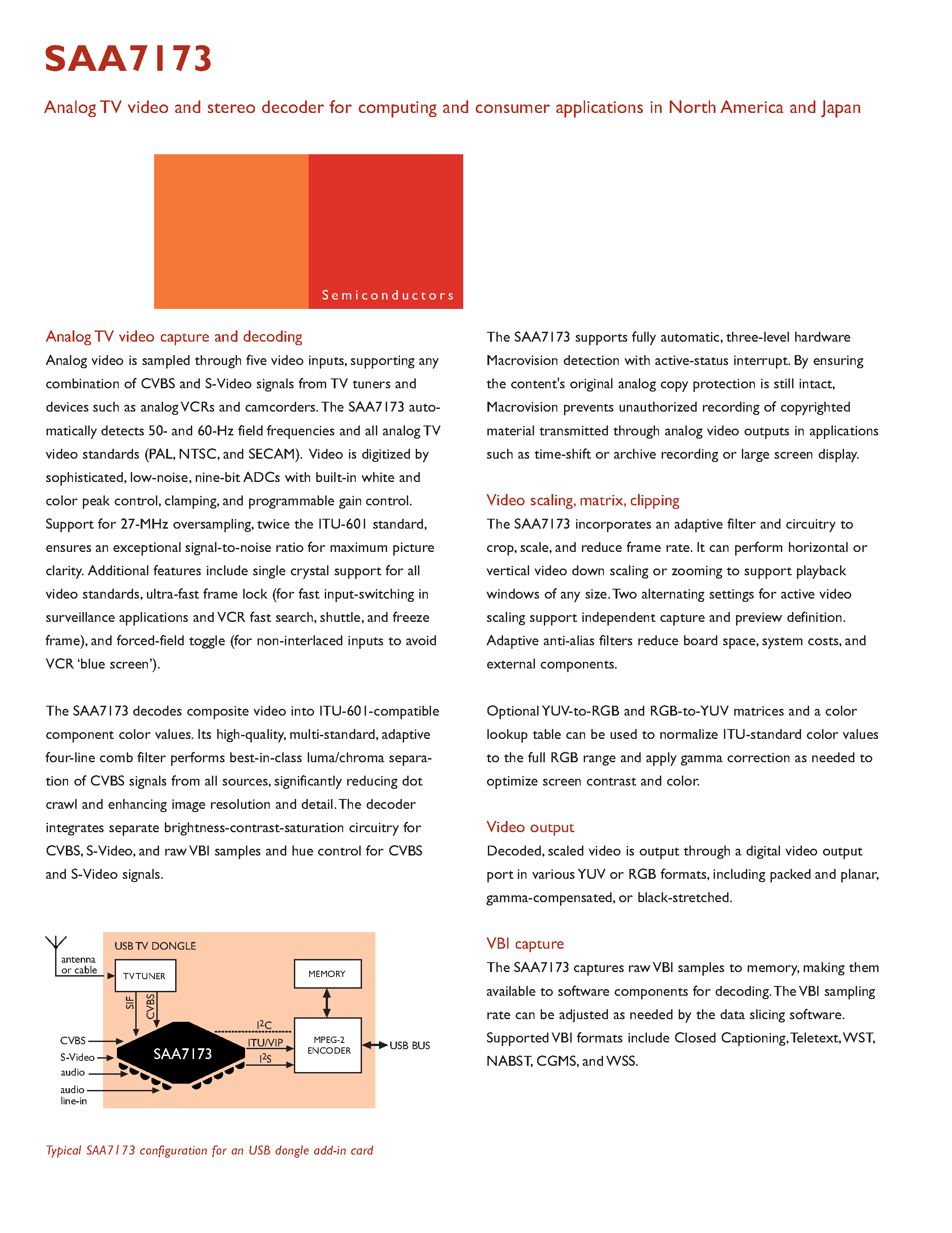 Даташит SAA7173 - Analog TV Video and Stereo Decoder страница 2