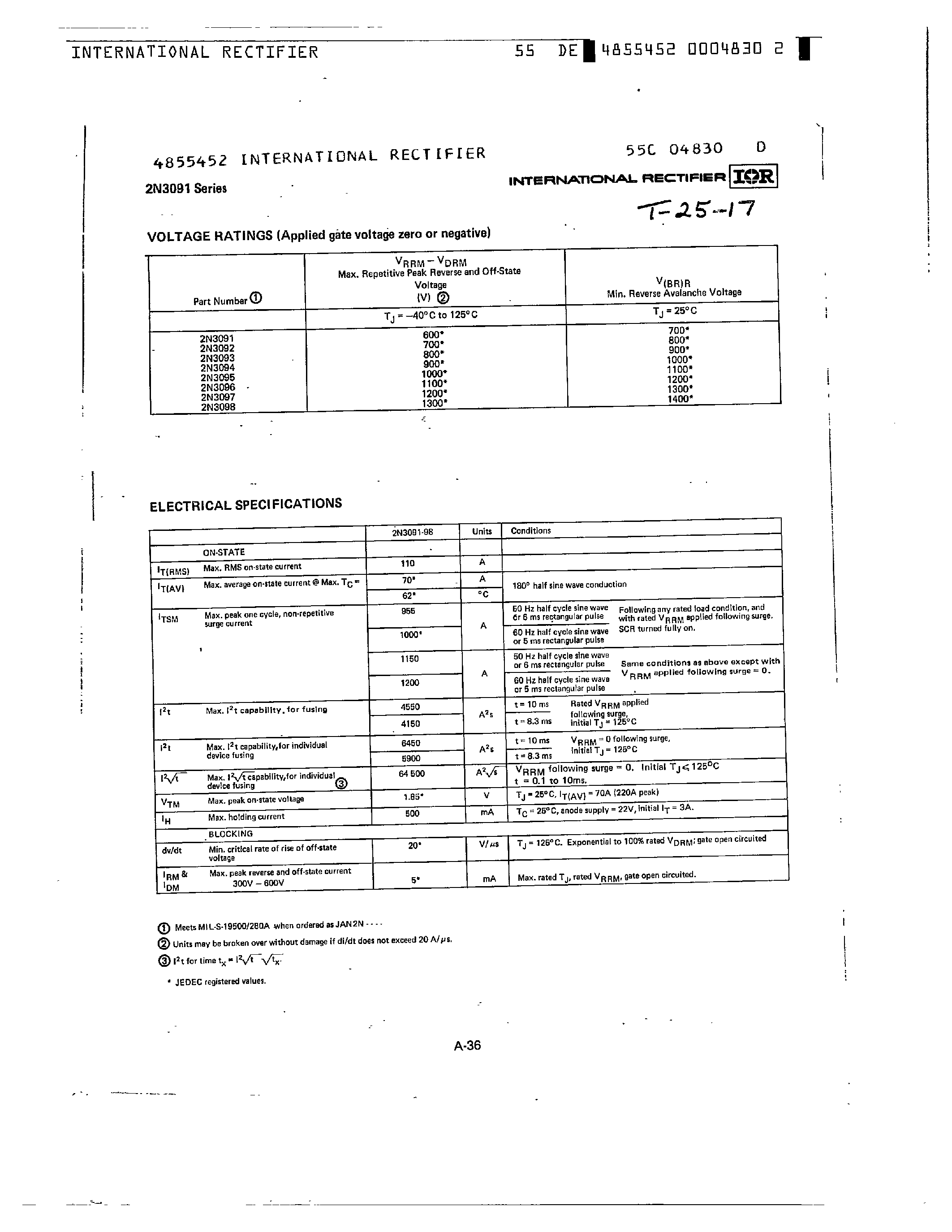Даташит на микросхему 2N3091 страница 2 Даташит 2N3091 - (2N309x Series) 110 AMP RMS SCRS страница 2