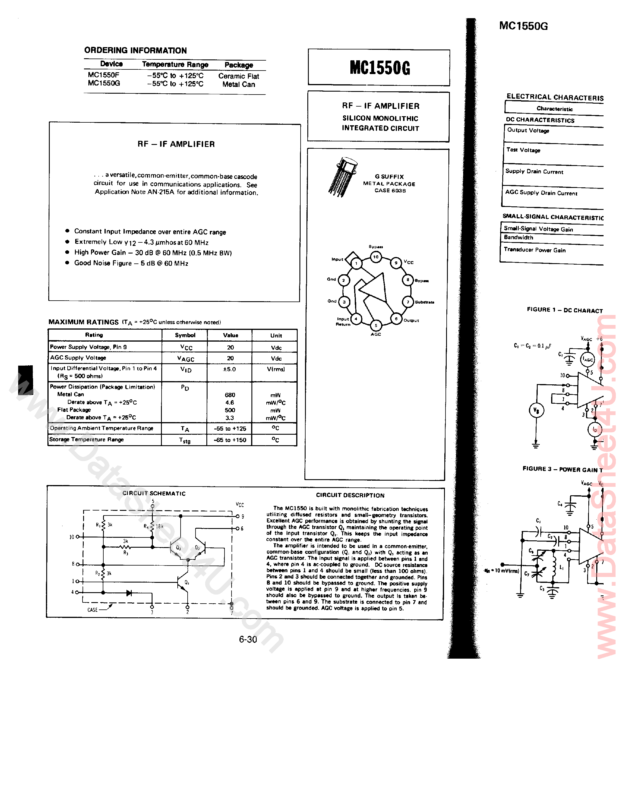 Даташит на микросхему MC1550G страница 1 Даташит MC1550G - RF - IF Amplifier страница 1