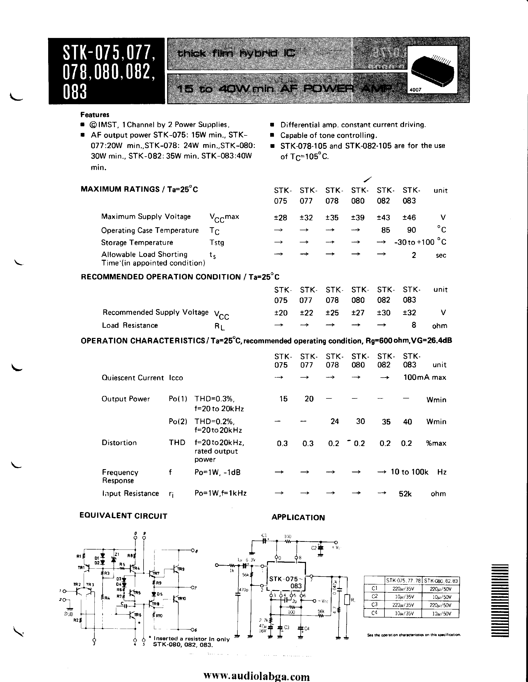 Datasheet STK-075 page 1 Datasheet STK-075 - (STK0xx) THICK FILM HYBRID IC page 1