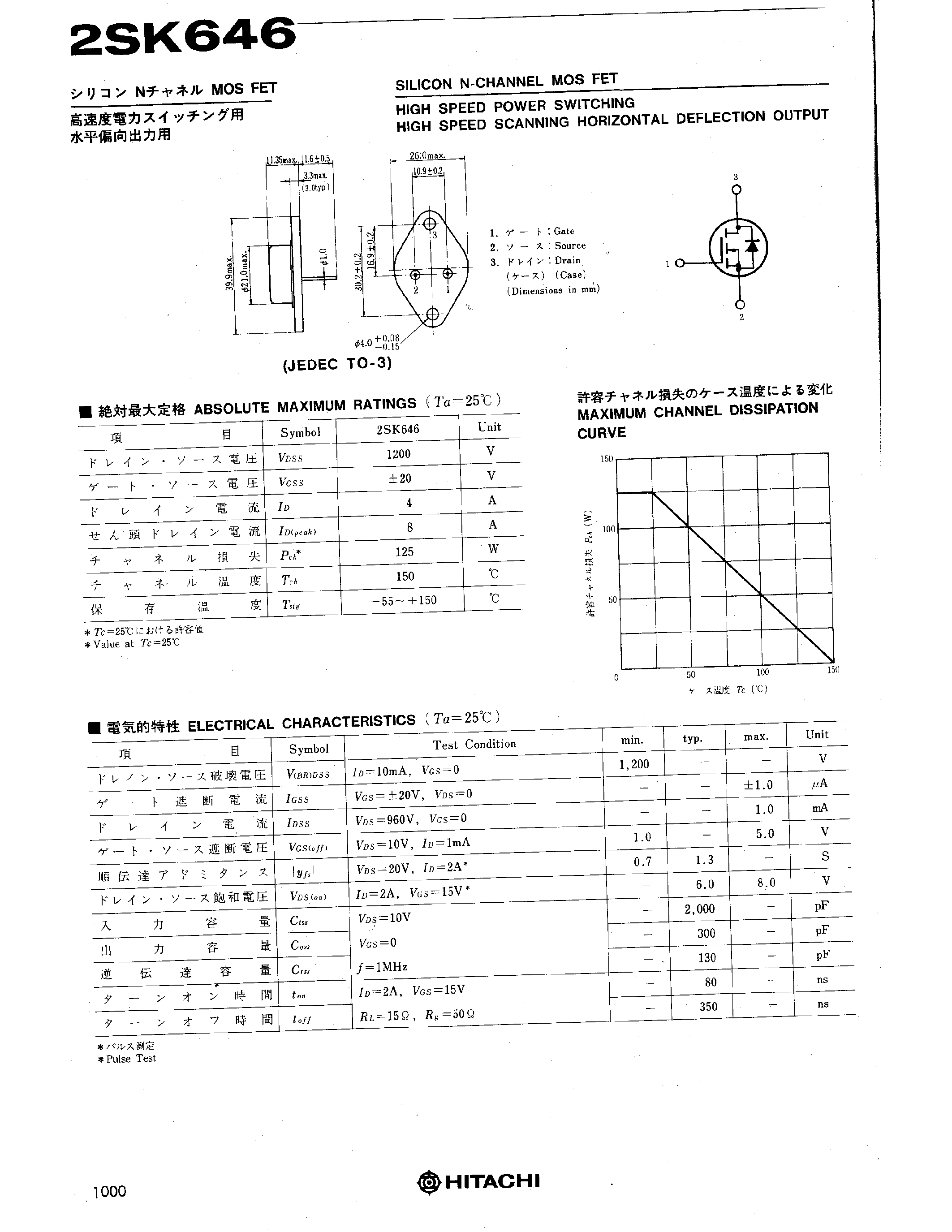 Datasheet 2SK646 - SILICON N-CHANNEL MOS FET page 1